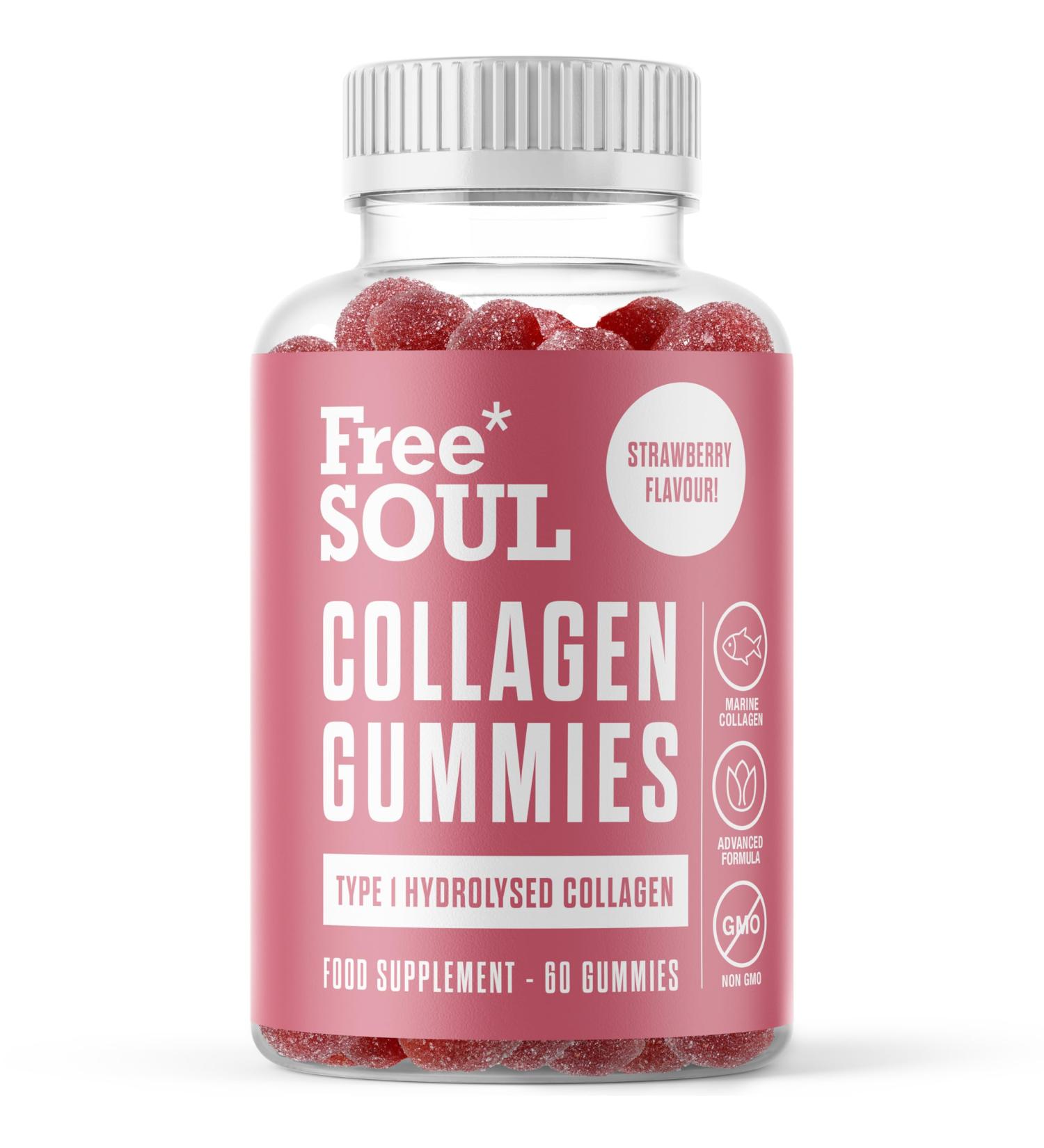 High Strength Marine Collagen Gummies | Type 1 Hydrolysed Peptides | Triple Strength Formula | 60 Gummies by Free Soul - Buy Online on GoSupps.com