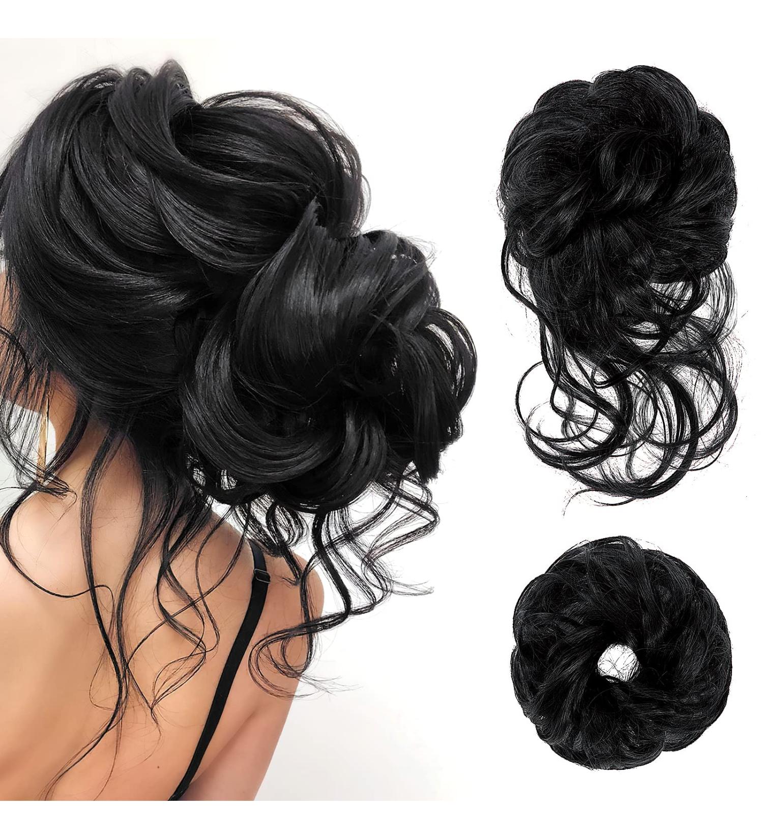 Voluminous Wavy Messy Bun Hairpiece with Hair Rope and Hairpin | Black Hair Bun Extension for Bridal Hairstyles - Buy Online on GoSupps.com
