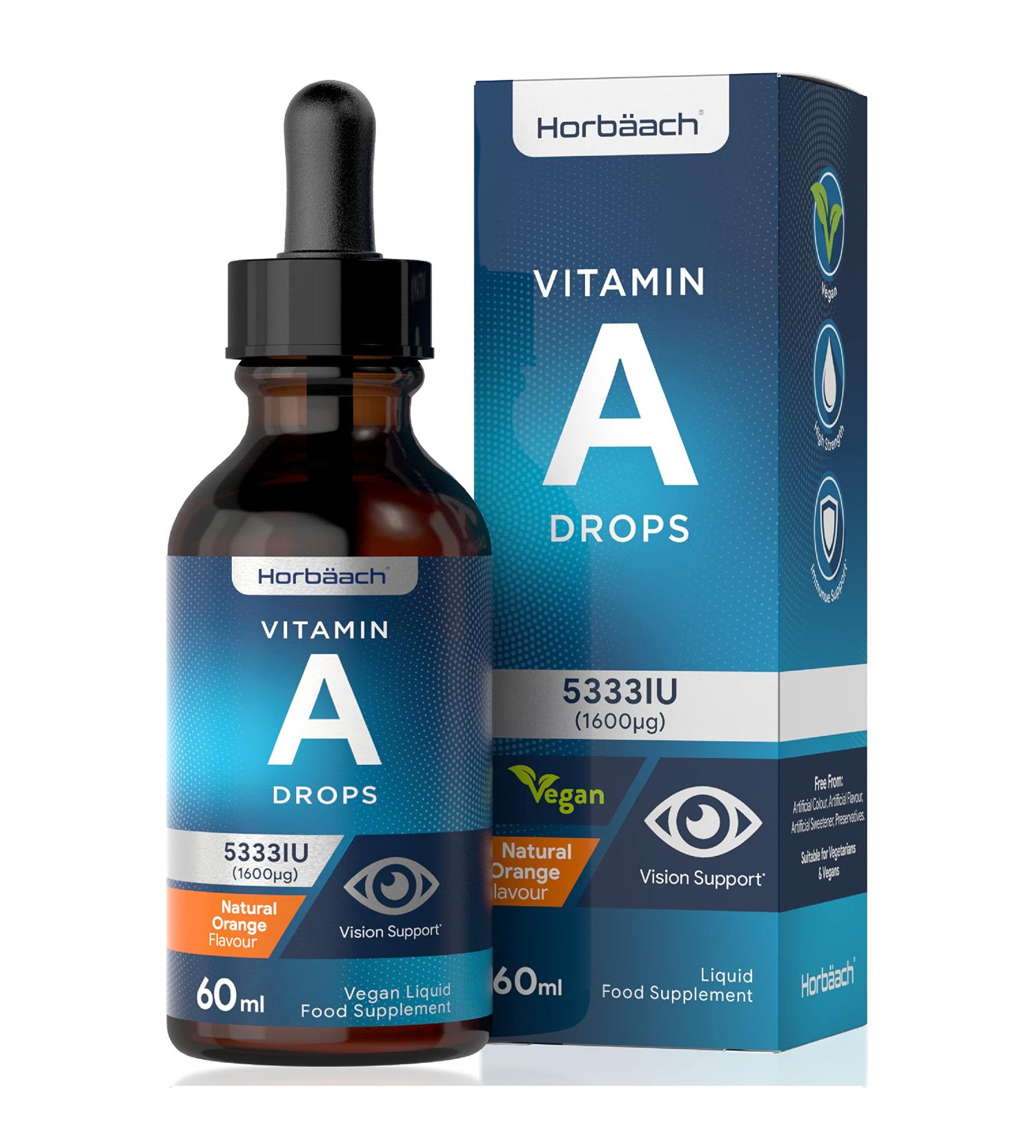 Vitamin A Drops 5333 IU | 60ml Vegan Liquid | High Strength Retinol Supplement - Buy Online on GoSupps.com