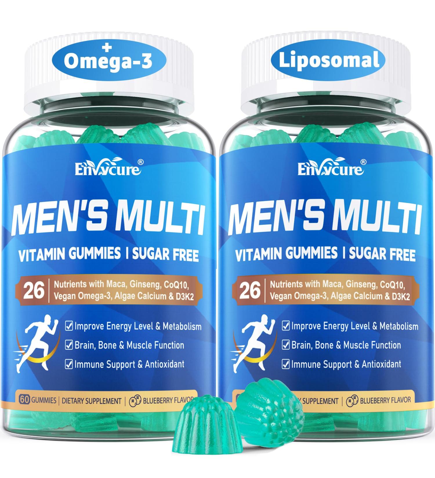 Methylated Multivitamin for Men Gummies, Vegan Omega 3, CoQ10, Zinc, Vitamin A C D3 K2 E B Complex, Calcium, Magnesium, Lycopene - Liposomal Vitamins - Energy, Immune, Bone, Brain, Sugar Free, 120 Cts 60 Count (Pack of 2) - Buy Online on GoSupps.com
