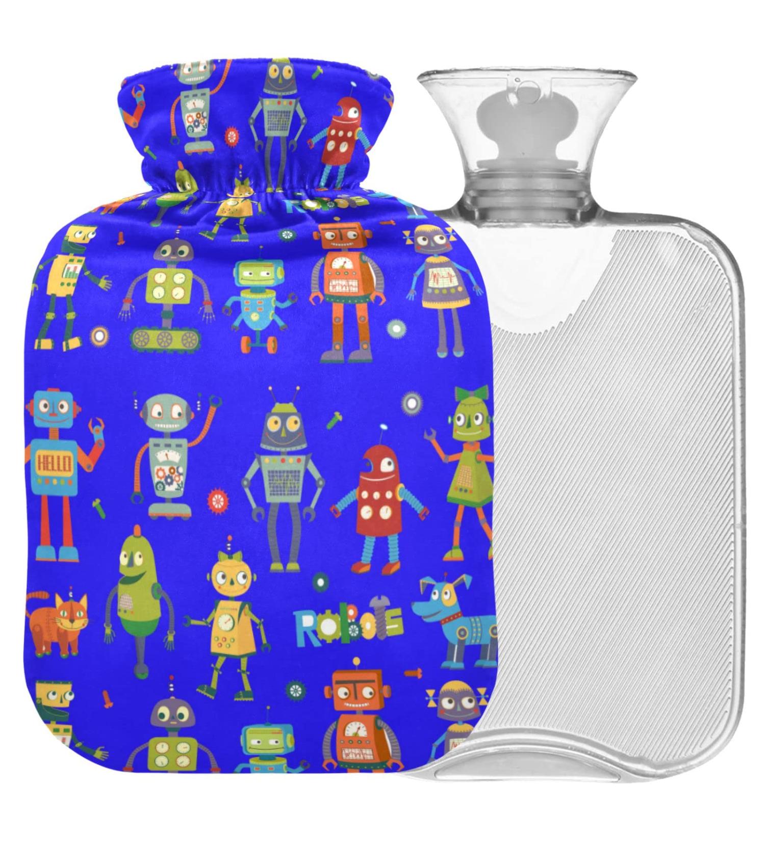 NAANLE Cartoon Robot Heating Bag - 2L Transparent Hot Water Bottle for Pain Relief & Therapy | Large Sized for Bed Hand and Foot - Buy Online on GoSupps.com