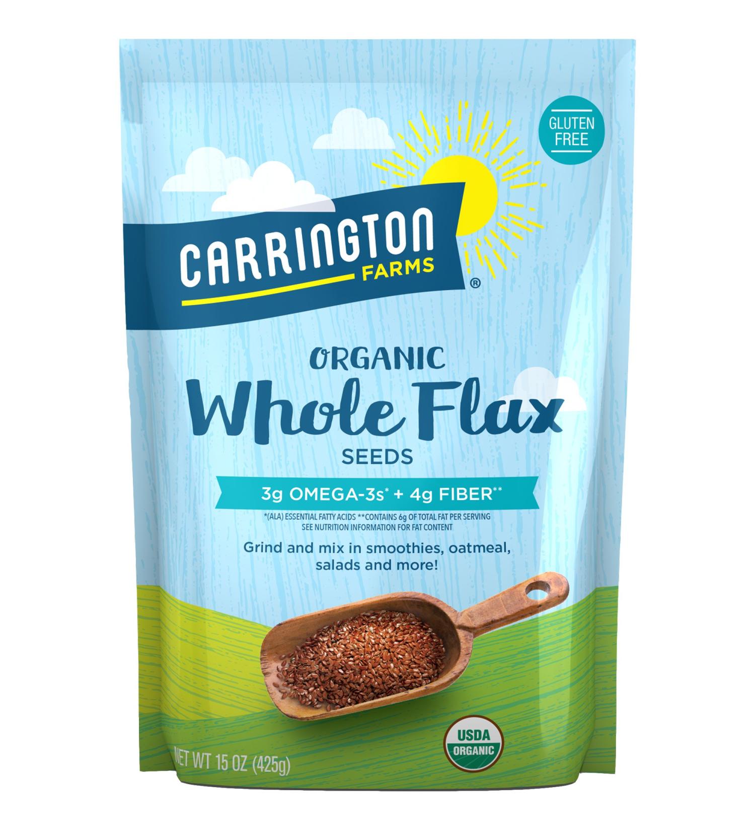 Carrington Farms Organic Whole Flax Seed - Gluten Free, USDA Organic, 15oz (Pack of 6) - Buy Online on GoSupps.com