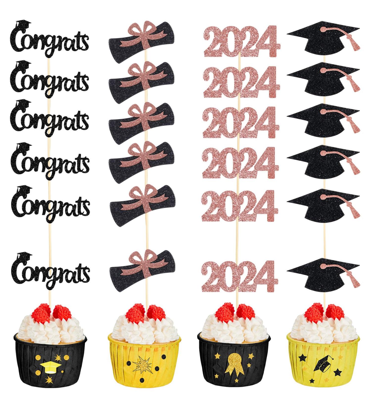Chinco 100 Pack 2024 Graduation Cupcake Toppers Grad Cap Food Appetizer Picks Cake Graduation Party Decorations Diploma Cupcake Picks for Cake Class of 2024 Graduation Party (Pink) - Buy Online on GoSupps.com