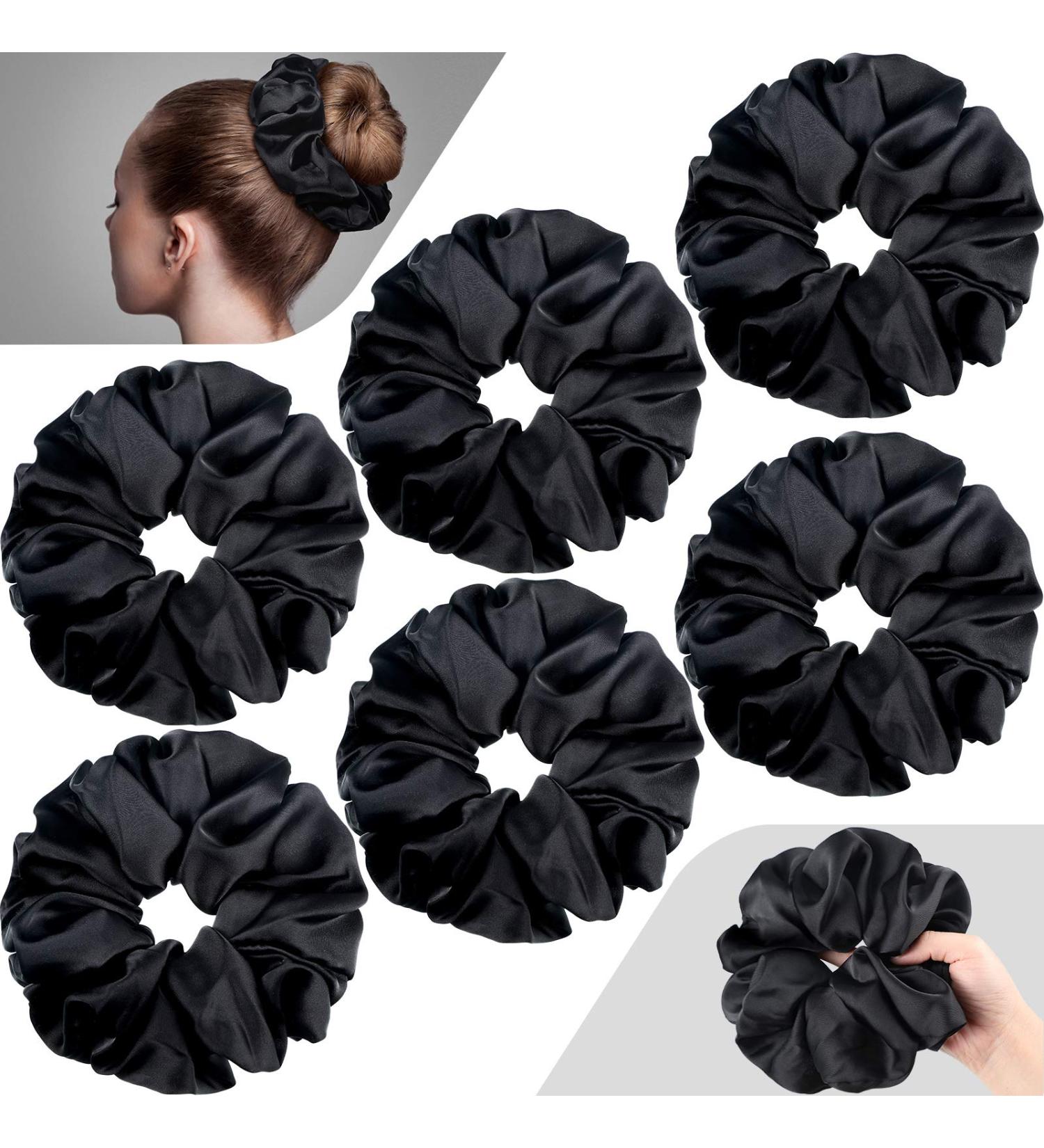 6 Pack Oversized Satin Hair Scrunchies - Large Silk Hair Bands for Women and Girls in Black - Buy Online on GoSupps.com