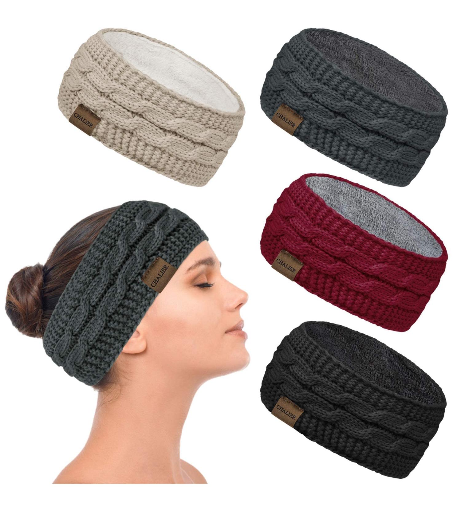 Winter Cable Knit Headbands Set for Women - 4 Pack Ear Warmer Twist Headbands | Ideal for Outdoor Sports, Skiing, Running | Perfect Gift | Black, Deep Grey, Beige, Wine Red - Buy Online on GoSupps.com