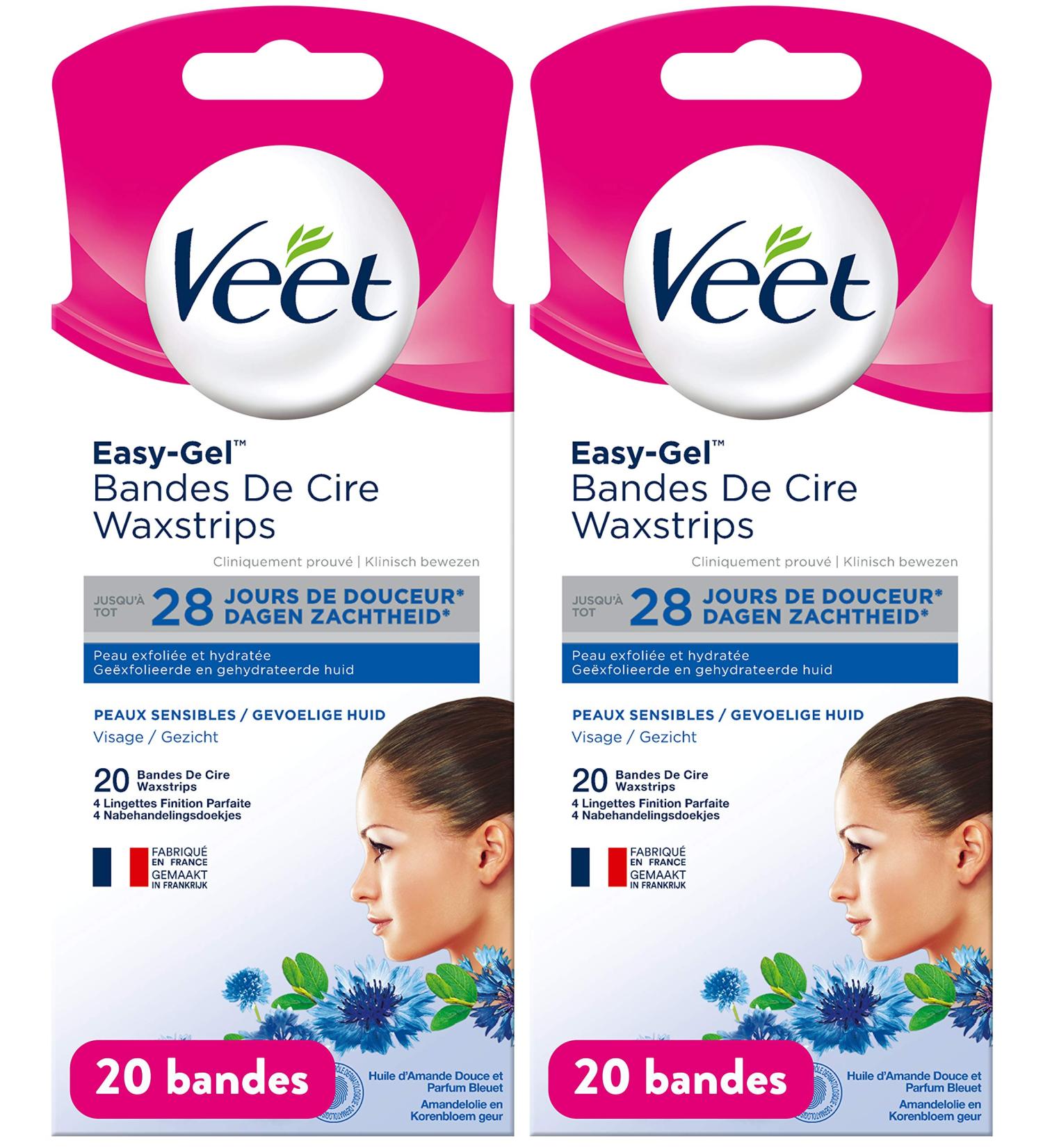 Veet Cold Wax Strips Sensitive Skin - Facial Hair Removal (Pack of 40 Cold Wax Strips for Face) - Buy Online on GoSupps.com
