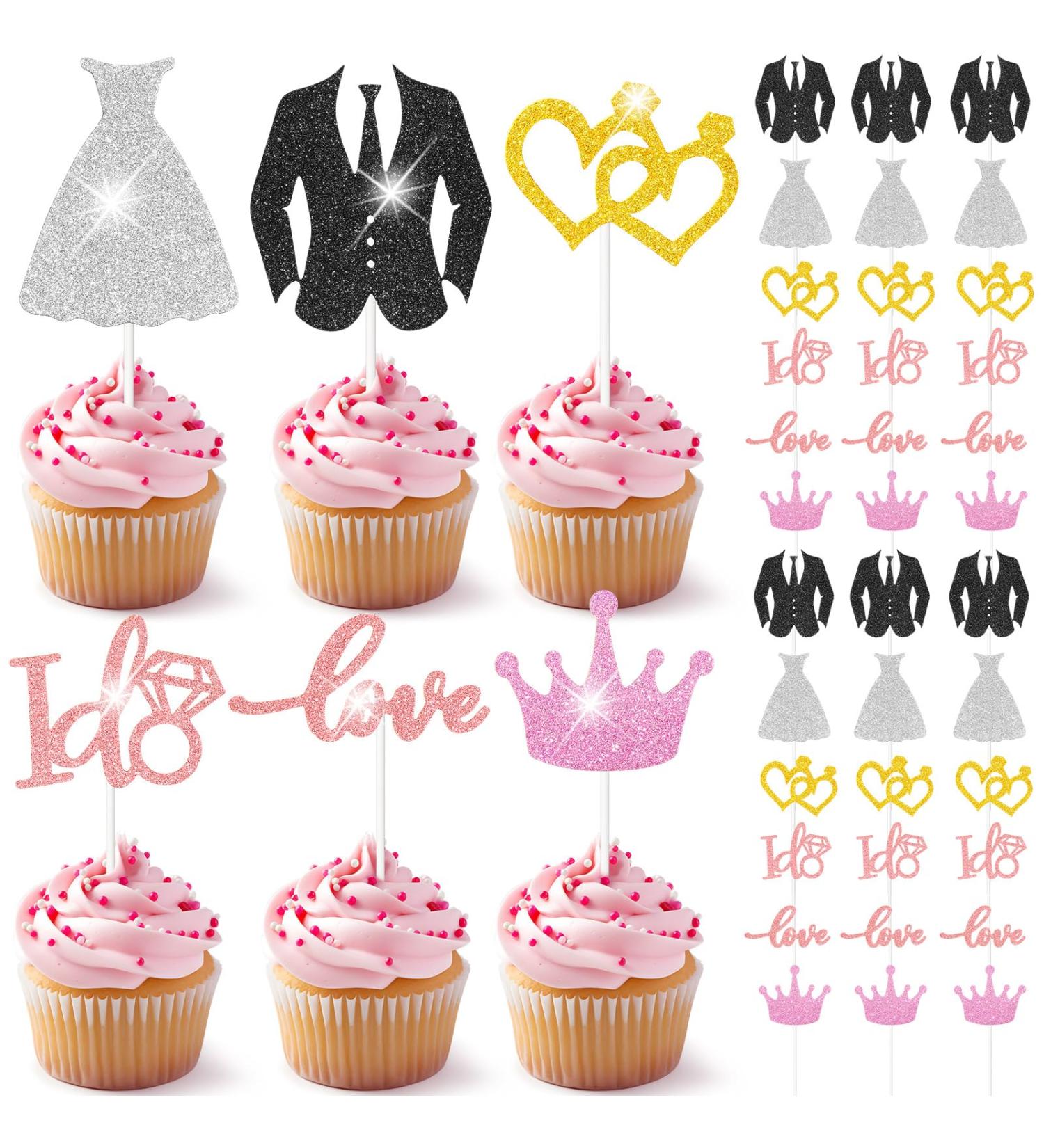 Sinload 72 Pack Wedding Cupcake Toppers Glitter Groom and Bride Love I Do Crown Ring Heart Cupcake Picks Wedding Cake Decorations for Wedding Engagement Party Bridal Shower Supplies - Buy Online on GoSupps.com
