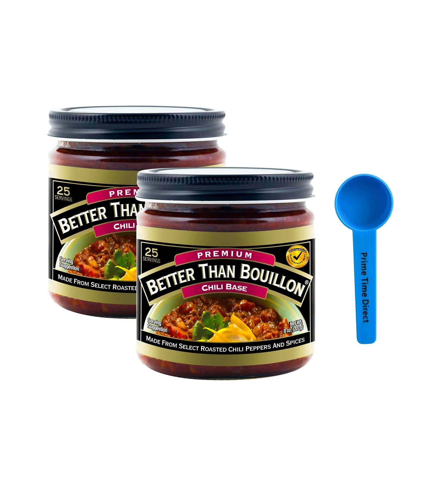 Better Than Bouillon Chili Base 8 oz (Pack of 2) Bundle with PrimeTime Direct Teaspoon Scoop with BTB Authenticity Seal