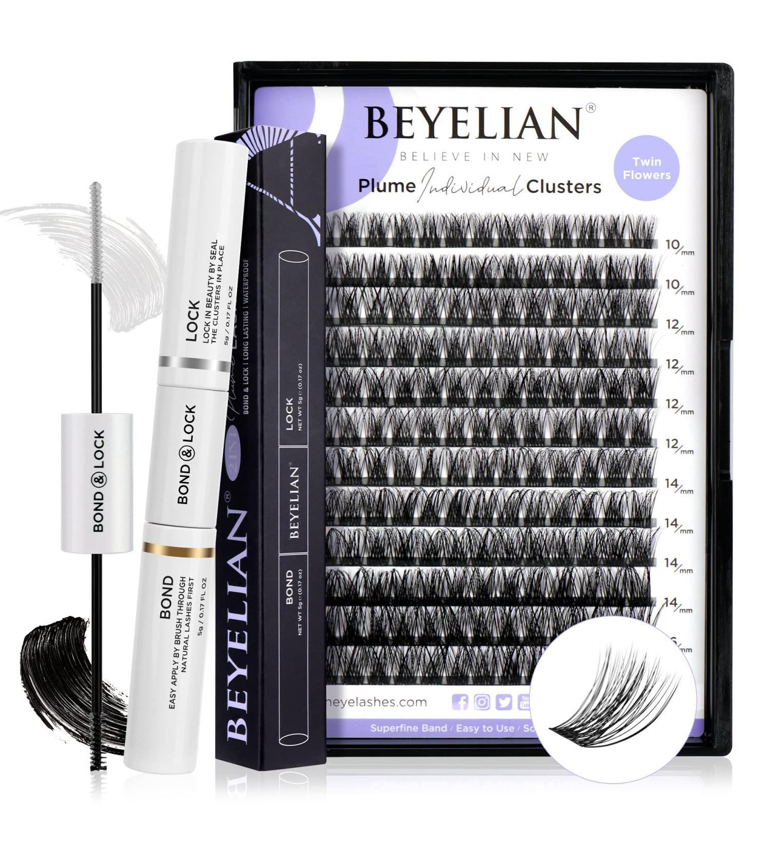 BEYELIAN Cluster Lashes D Curl 168 Pcs with Bond and Seal Kit - Individual False Eyelash Extensions - Buy Online on GoSupps.com