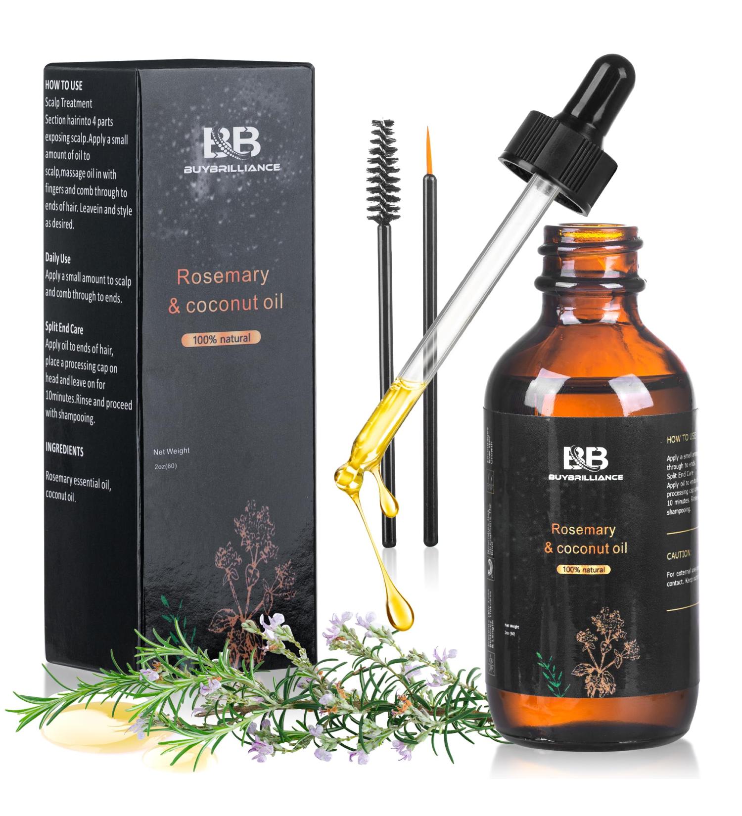 BuyBrilliance Rosemary Oil & Coconut Oil - Hair Growth Serum for Damaged Hair Reduces Hair Loss & Dry Scalp Eyebrow & Eyelash Growth - 2oz - Buy Online on GoSupps.com