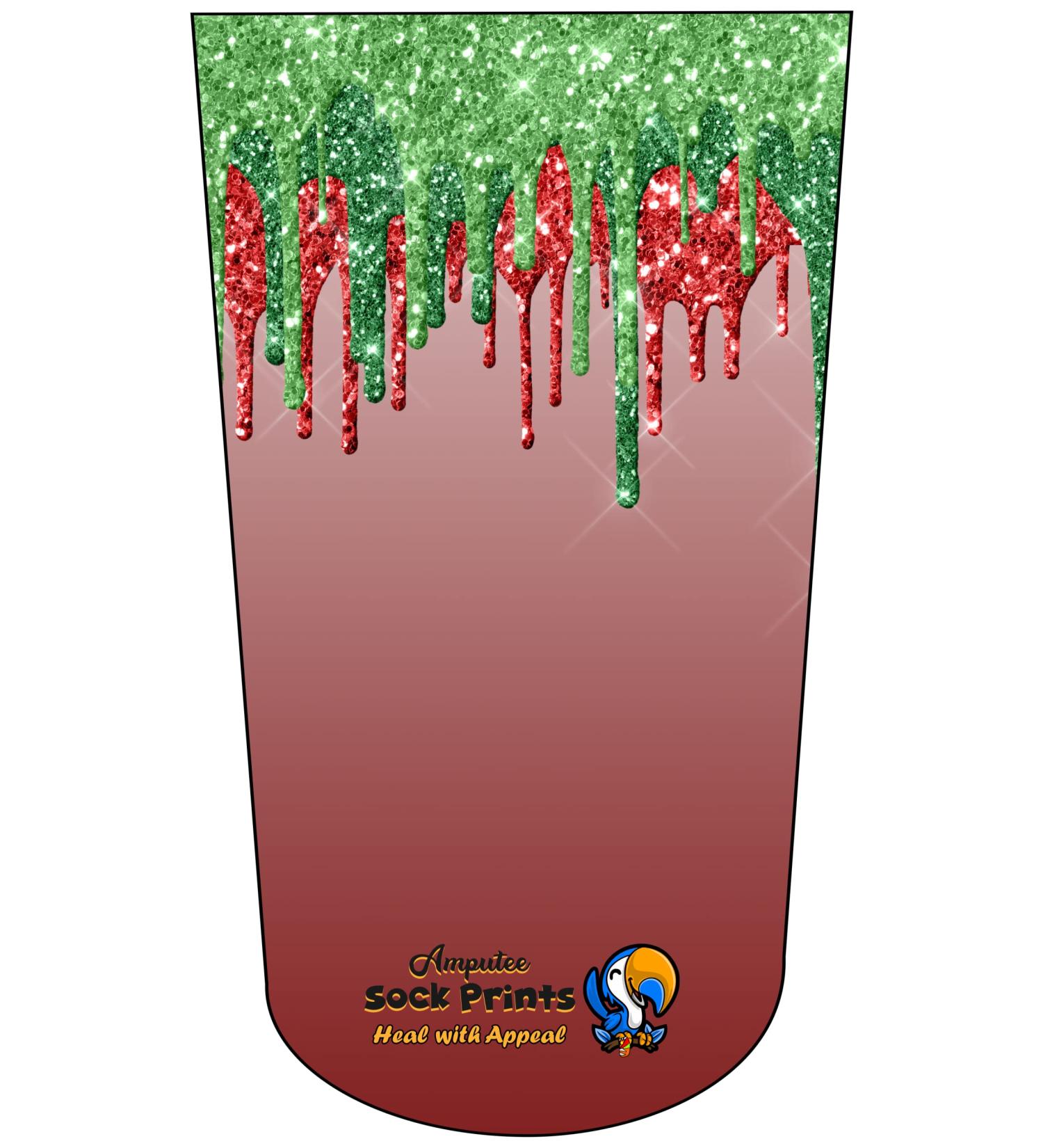 Glitter Drip Red Green 3Ply Amputee Stump Sock - Comfortable and Stylish - Buy Online on GoSupps.com
