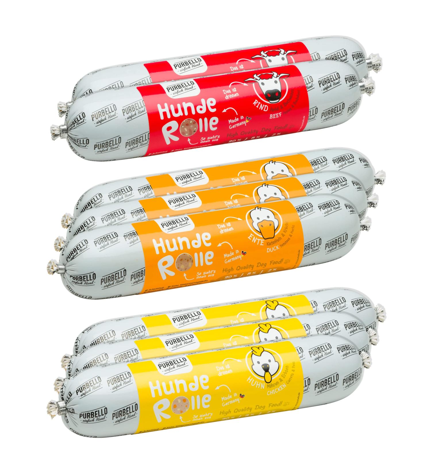 PURBELLO 3 Rolls Wet Dog Food - 3 Chicken 3 Ducks 2 Beef - Monoprotein Dog Food High Meat - Cut Resistant Dog Sausage - Buy Online on GoSupps.com