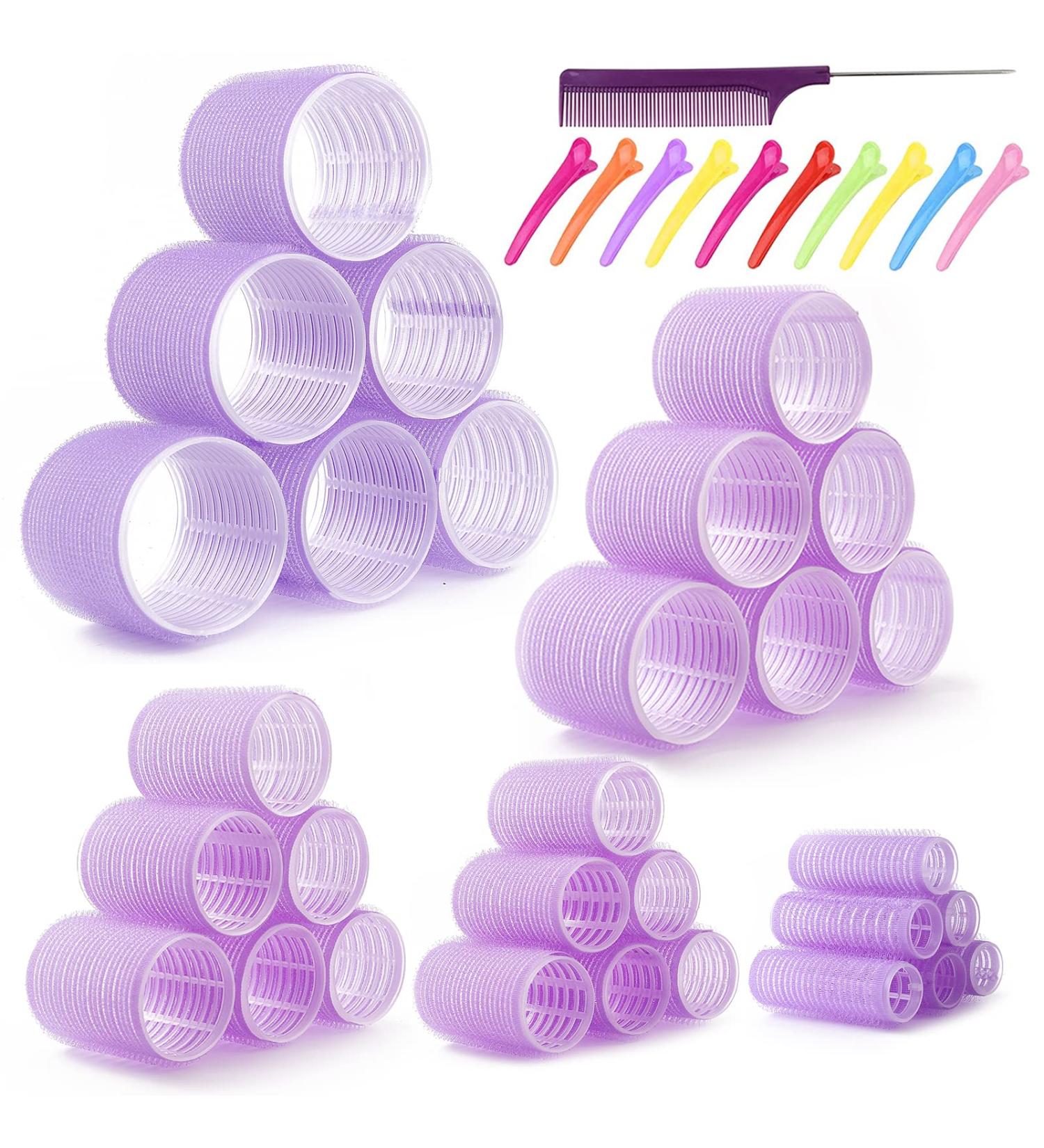 40 Pack Jumbo Velcro Hair Rollers for Long Hair - No Heat Curlers with Clips & Comb - Purple - Buy Online on GoSupps.com