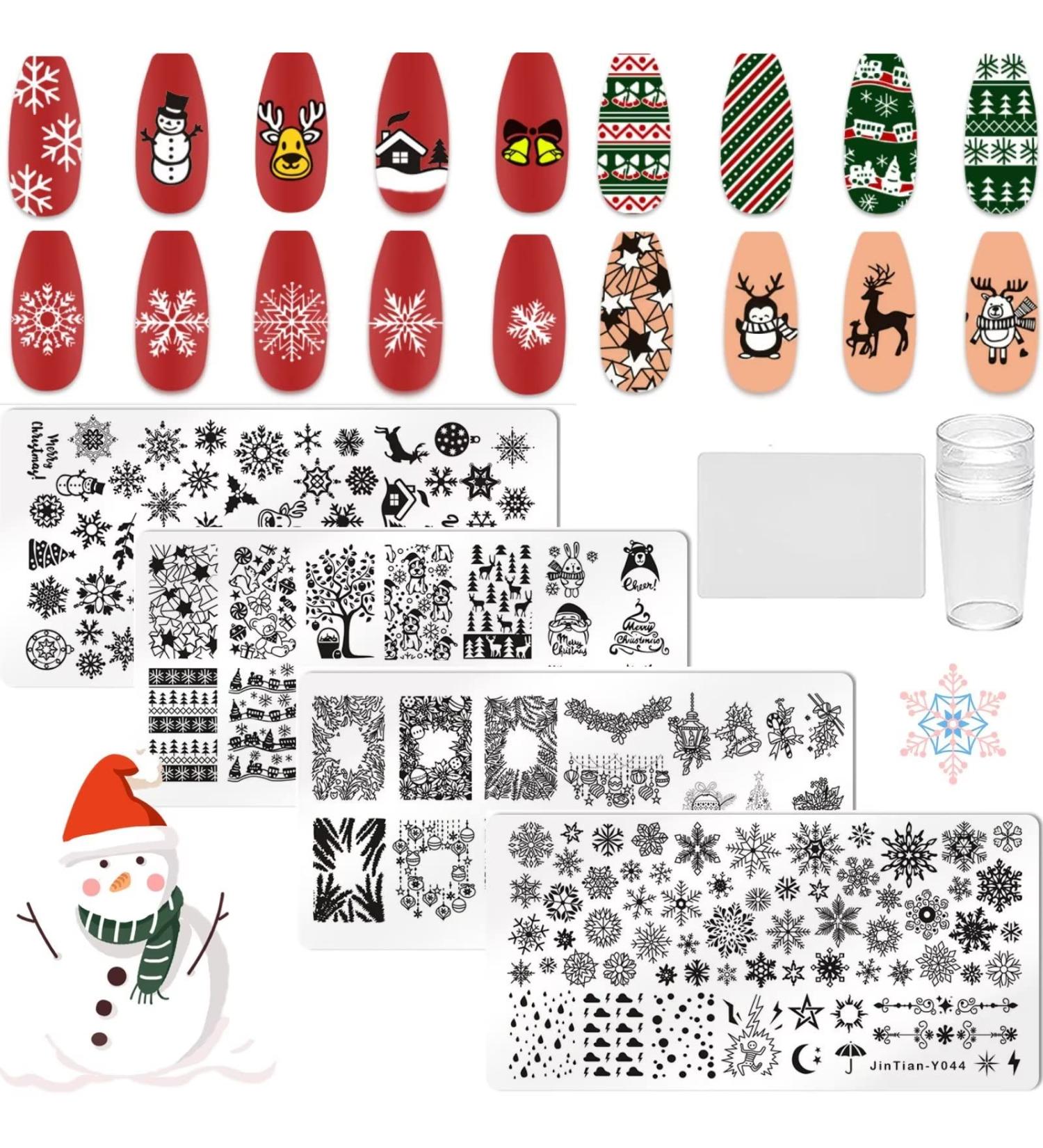 RUNRAYAY 6Pcs Christmas Theme Nail Art Stamping Plate Kit with Nail Stamper & Scraper Various Pattern Snow Elk Santa Claus Collection Nail Art Plates Set for Christmas Design DIY Print Manicure Salon B + Tools - Buy Online on GoSupps.com