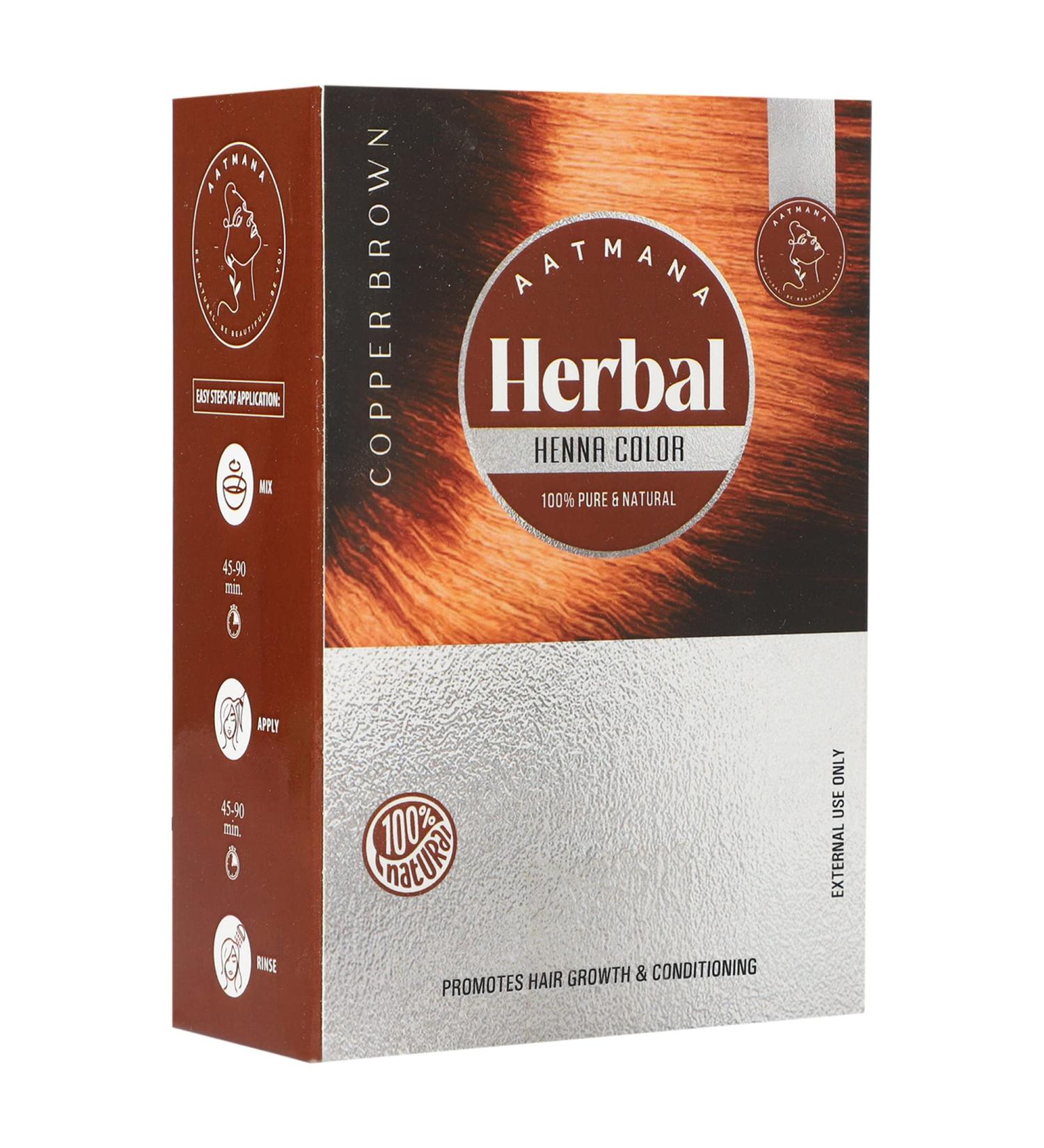 AATMANA Herbal Copper Brown Henna Hair Color 100g | Natural Hair Dye with 9 Herbs for Men & Women | Makes Hair Soft & Shiny - Buy Online on GoSupps.com