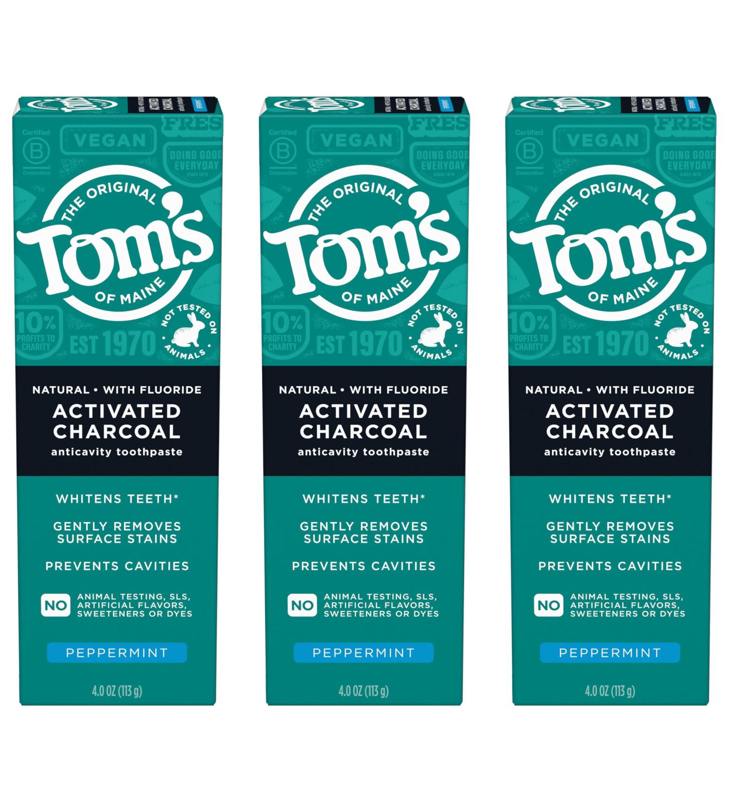 Tom's of Maine Natural Activated Charcoal Toothpaste with Fluoride - 4 Oz (Pack of 3) | Best for Fresh Breath & Whitening | Buy Internationally - Buy Online on GoSupps.com