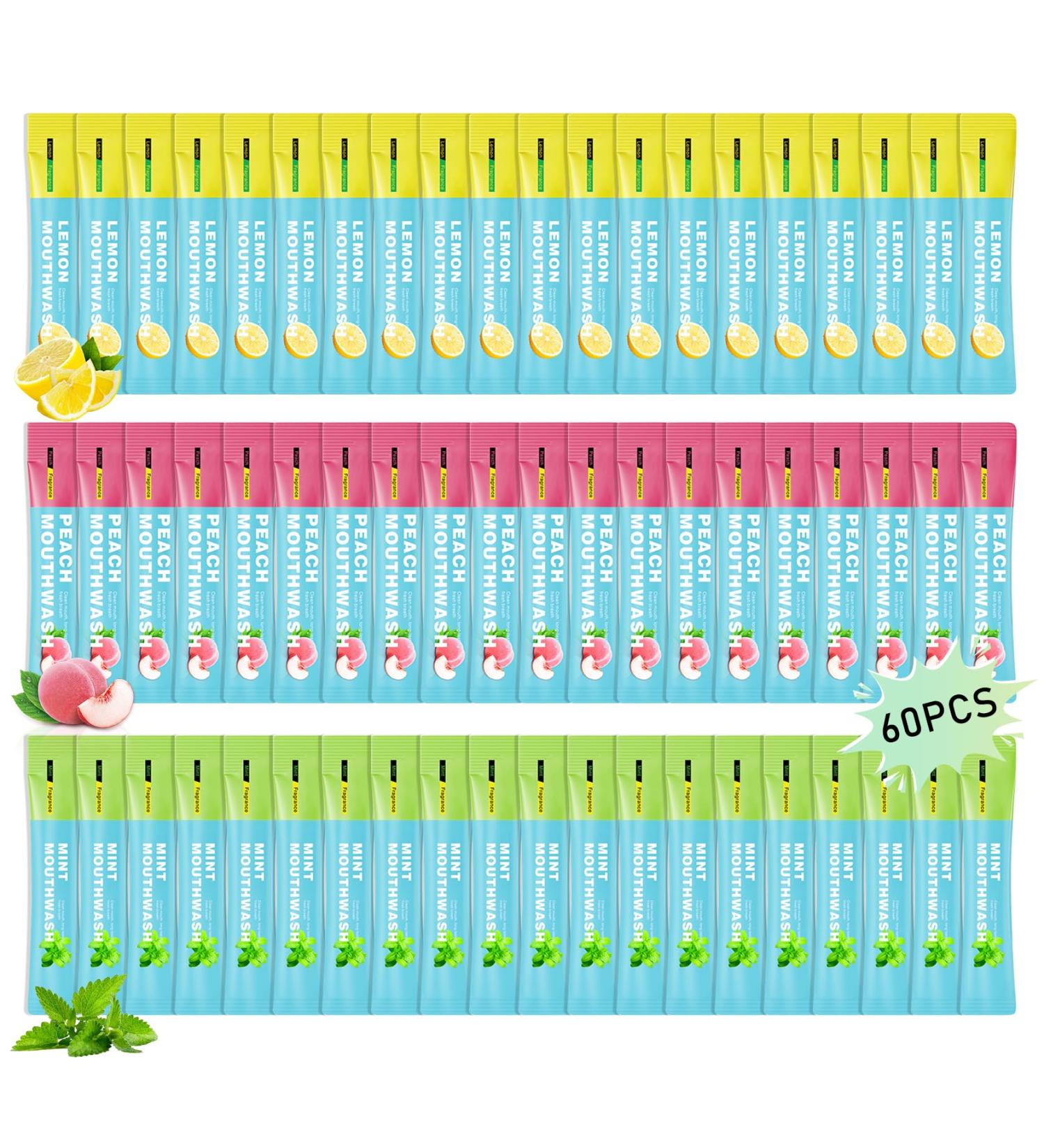 3 Flavors Mini Mouthwash Travel Size Portable Individual Travel Mouth Wash for Fresh Breath Refreshing Long Lasting Gentle Oral Care Mouthwash Packs(Pack of 60) - Buy Online on GoSupps.com