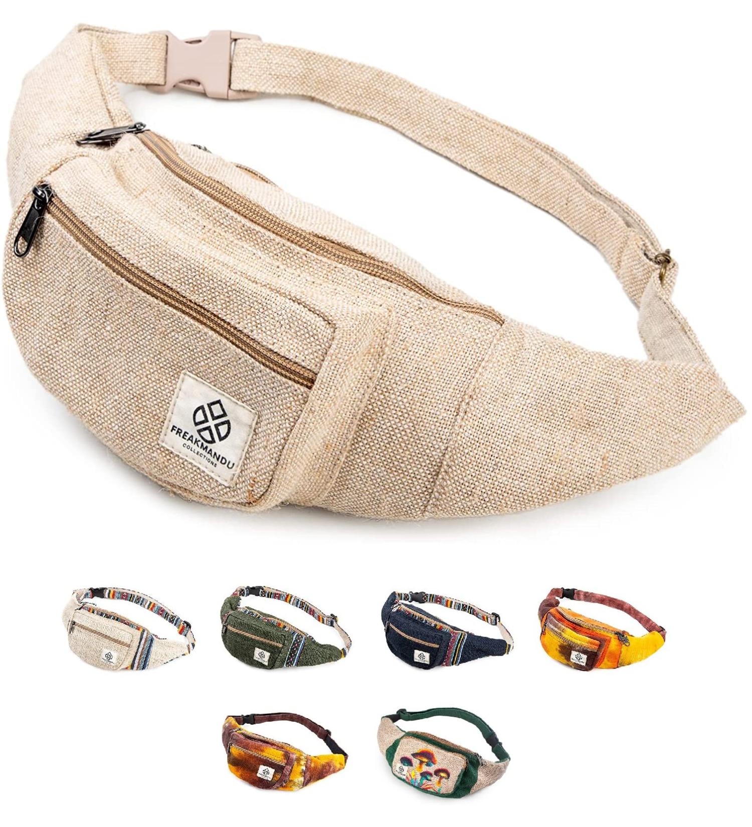Freakmandu Unisex Hemp Belt Bag - Handmade Boho Fanny Pack for Hiking Running & Jogging - Stylish Hip Bags for Men & Women - Buy Online on GoSupps.com
