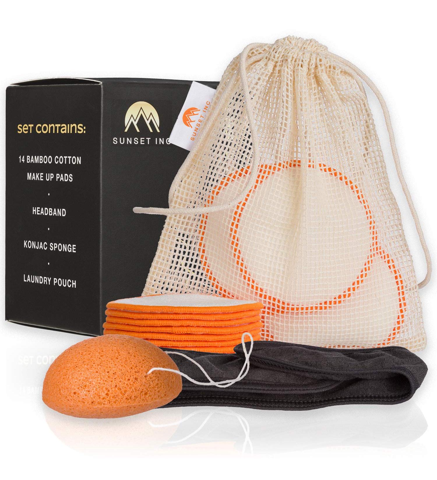 SUNSET INC 14 Reusable Organic Bamboo Makeup Remover Pads Konjac Sponge Headband - Buy Online on GoSupps.com