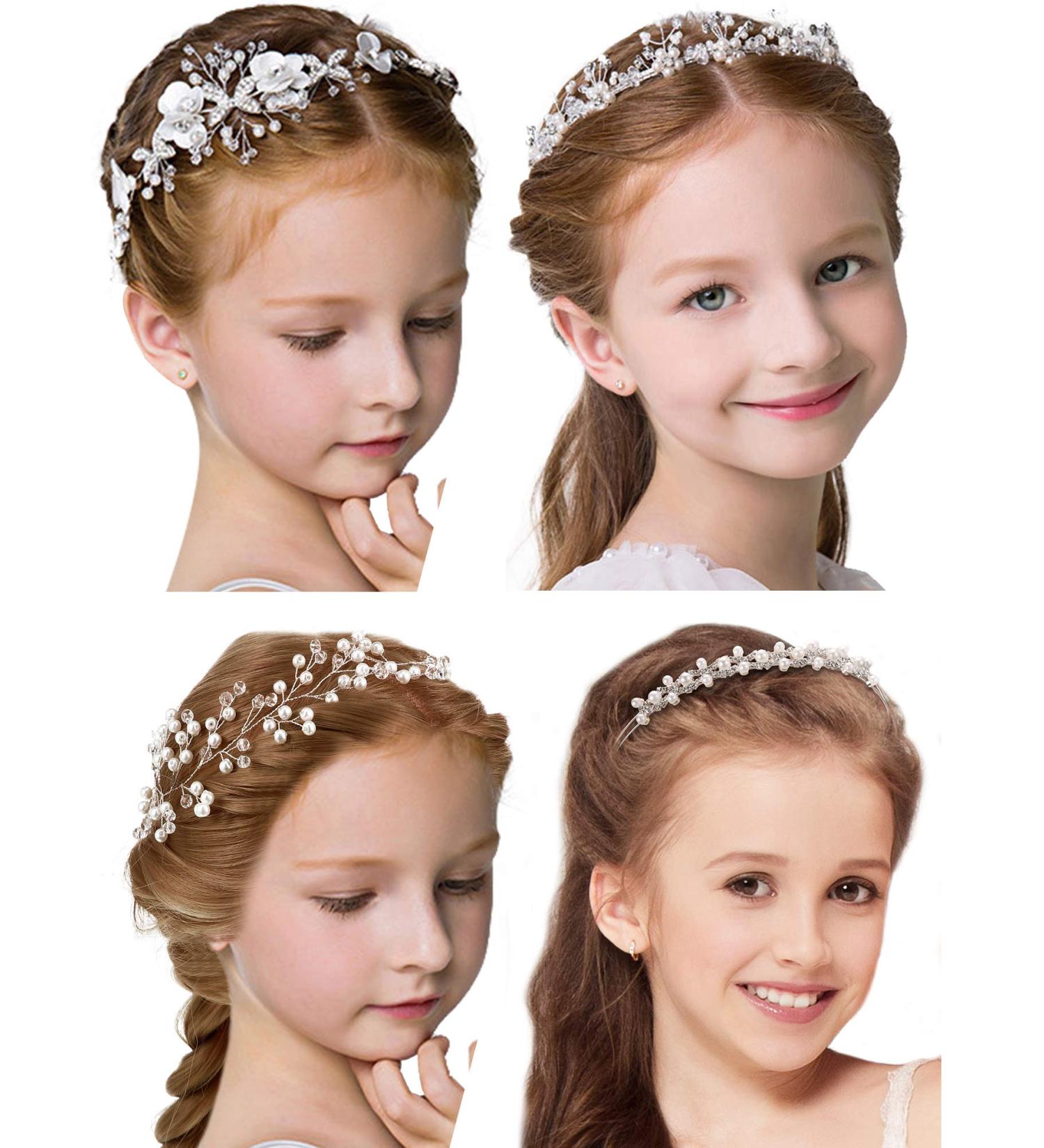 WILLBOND Flower Girl Headpiece Princess Wedding Headband with Pearls | Hair Accessory for Wedding, Party, First Communion - 4 Pcs - Buy Online on GoSupps.com