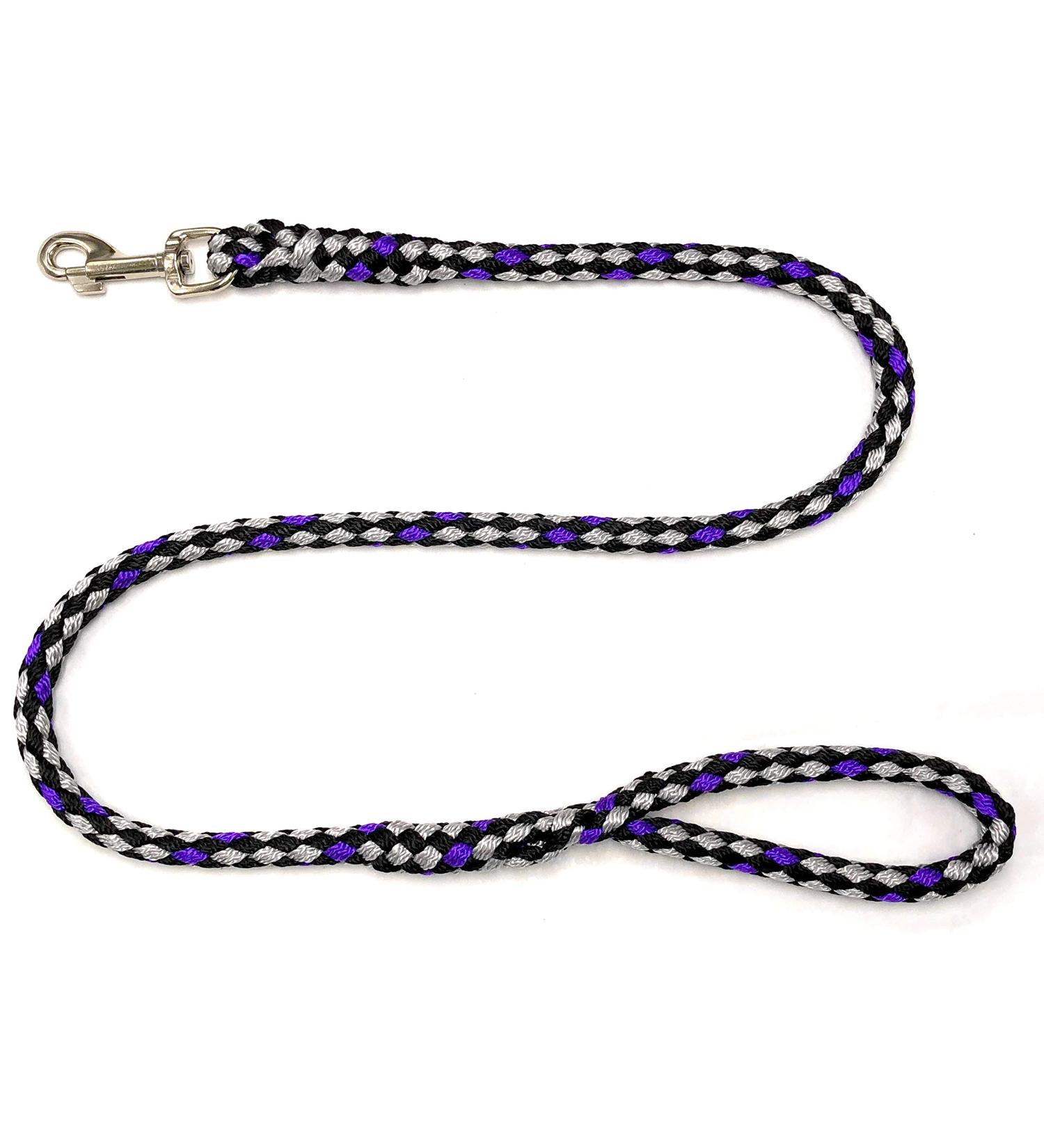 Dog leash large dogs jumbo with hand loop up to 80 kg / guide line / practice line / training line very stable 17 colors (1.50m Boston (black-silver purple)) 1.50m Boston (black and silver purple)