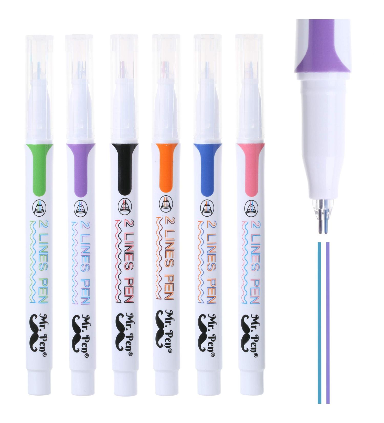 Mr. Pen Double Line Pen 6 Pack - Assorted Colors for Bible Journaling and Drawing - Buy Online on GoSupps.com