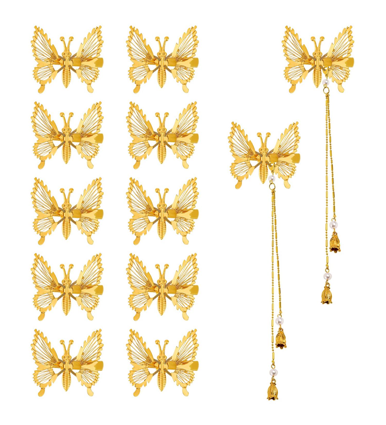 Gold Hollow 3D Butterfly Hair Clips - 12pcs Elegant Metal Tassel Hairpins for Women and Girls | Butterfly Hair Accessories - Buy Online on GoSupps.com