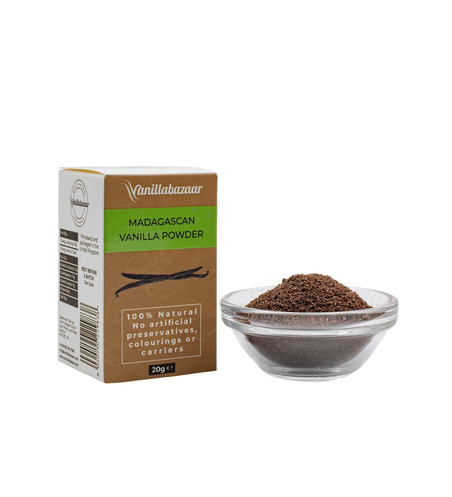 Vanillabazaar 100% Natural Madagascan Vanilla Powder (20g) - Premium Single Ingredient for Fast Infusion in Home Baking, Cooking, and Beverages - Buy Online on GoSupps.com