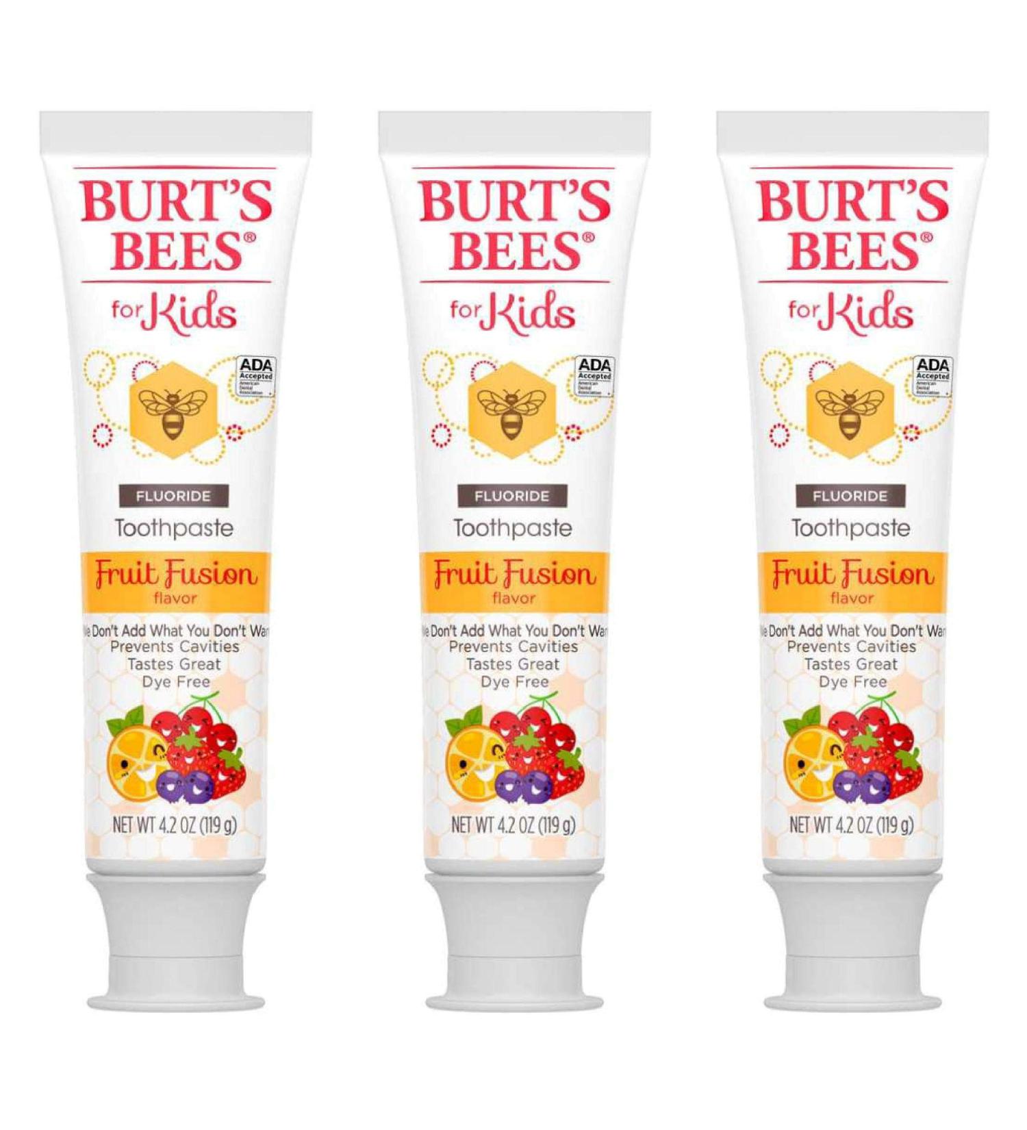 Burts Bees, Toothpaste Kids Fluoride Fruit Fusion, 4.2 Ounce (Pack of 3)