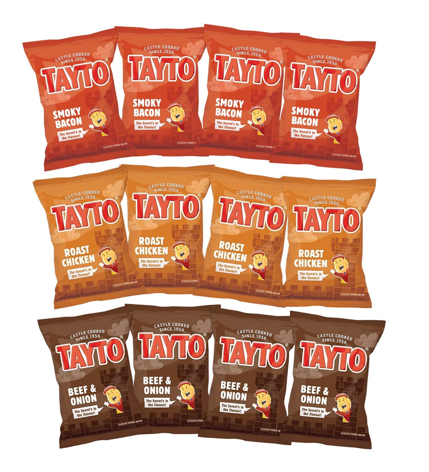 Tayto Meaty Crisps Beef & Onion Smoky Bacon Roast Chicken (12 x 25g bags) - Buy Online on GoSupps.com