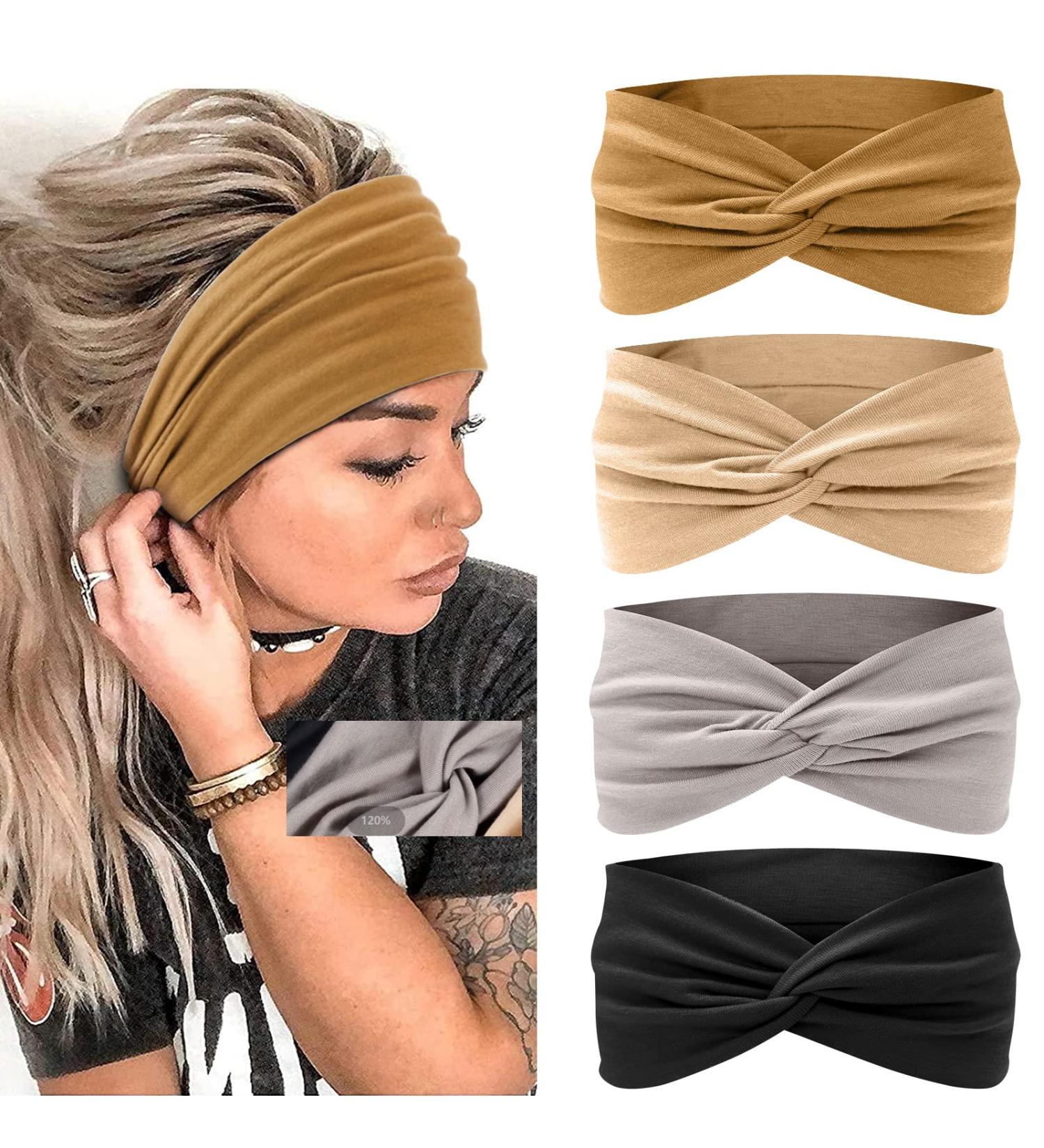 Boho Wide Headbands for Women - Non Slip Yoga Headbands 4 Pcs - Buy Online on GoSupps.com