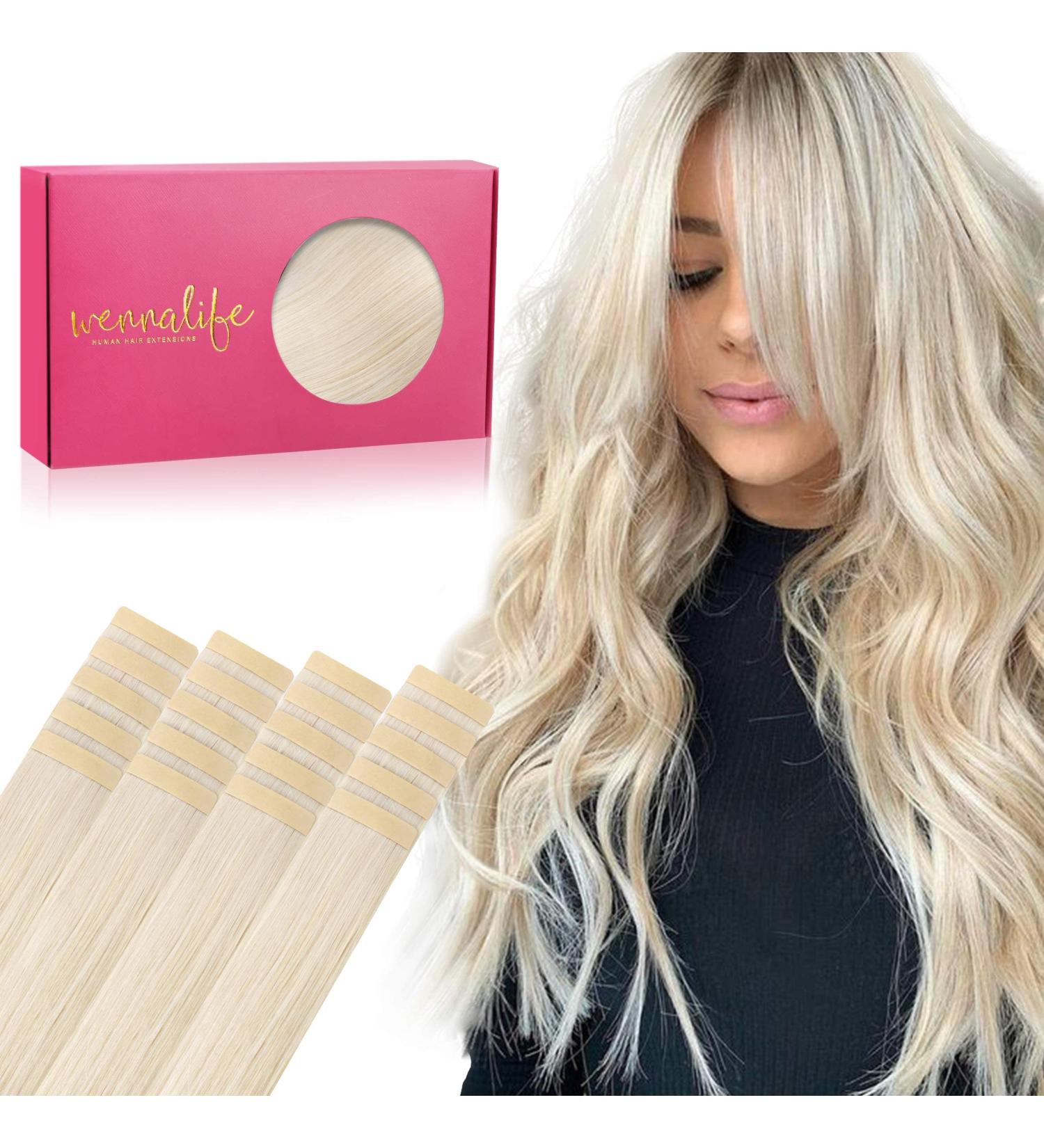Salife Tape Extensions 20PCs 40g 30cm Platinblond Real Hair - Invisible Skin Weft Remy Extensions for Seamless Blend - Buy Online on GoSupps.com