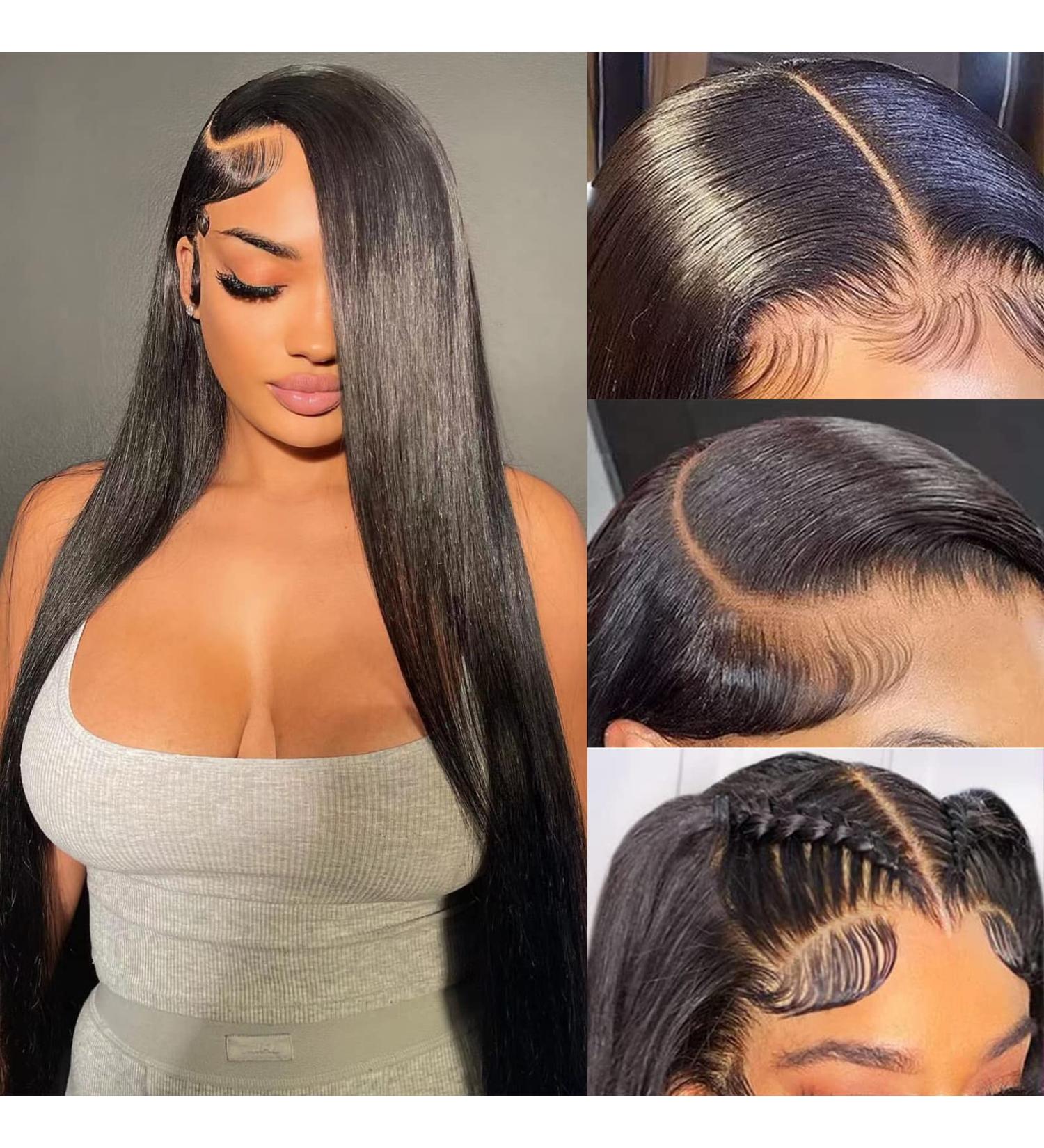 XUBULO 24 Inch Straight Lace Front Human Hair Wig - 13x4 Transparent HD Lace, Pre-Plucked & 150% Density Brazilian Virgin Hair with Baby Hair for Women - Buy Online on GoSupps.com