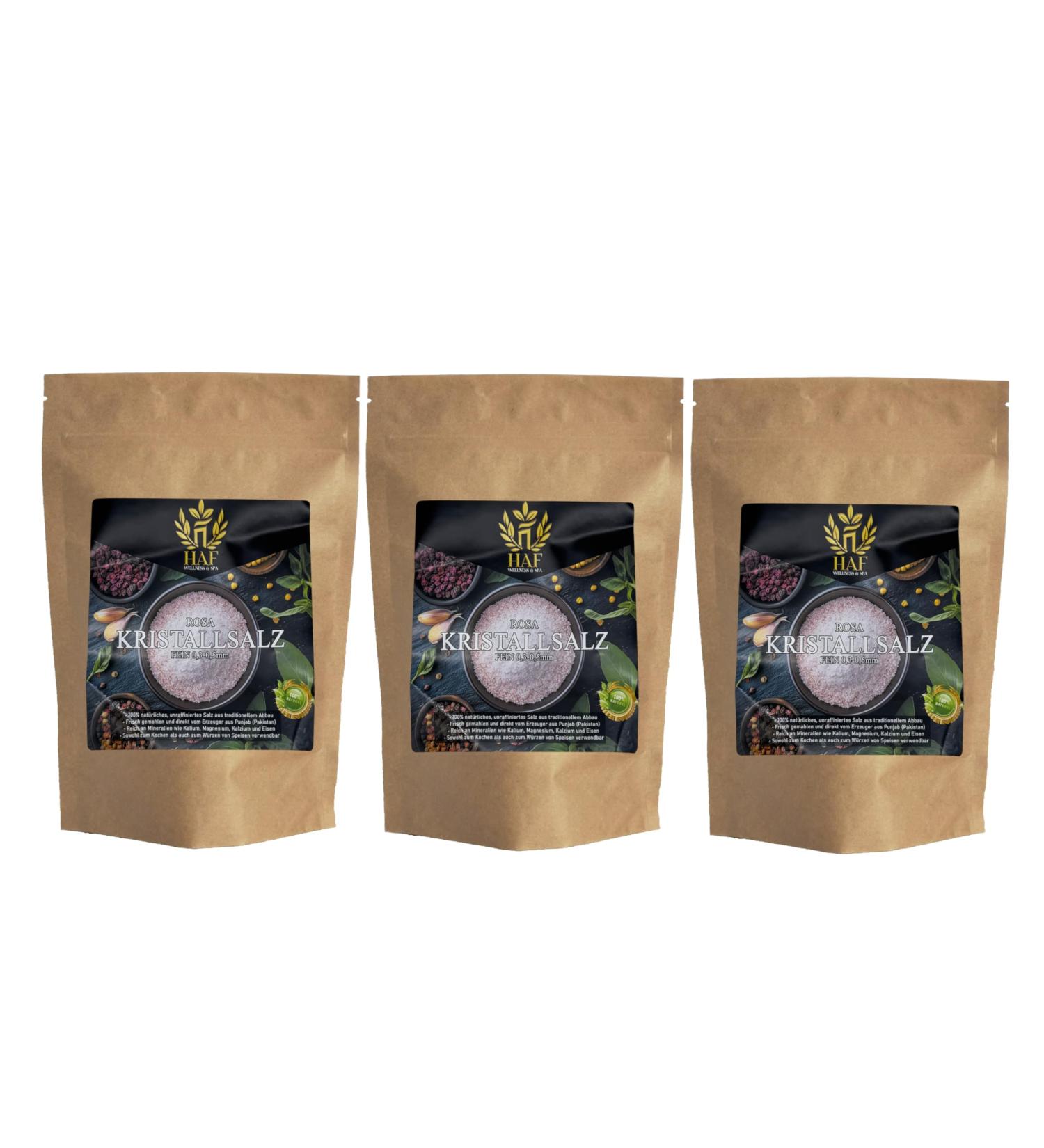  HAF HAF 3 x 1kg Pink Crystalline Salt 0.3-0.5mm - 100% Natural Unrefined from Pakistan Rich in Minerals Ideal for Cooking Seasoning and Salt Mills Hand Extracted and - Buy Online on GoSupps.com