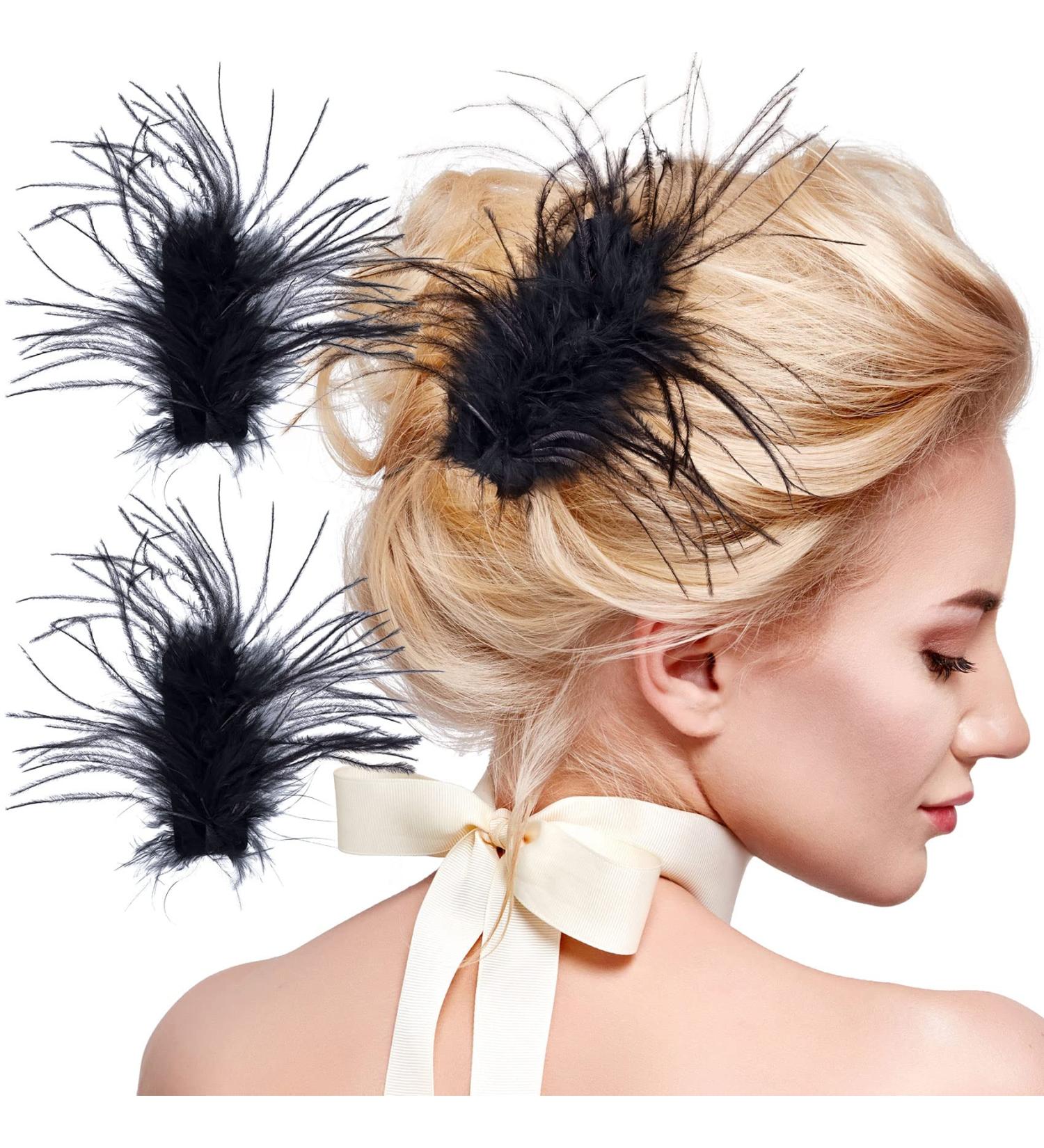 OIIKI 2Pcs Black Ostrich Hair Clip Feather Hairgrip - Retro Hair Jewelry for Women | Perfect for Bride, Party, Festival or Special Occasion - Buy Online on GoSupps.com