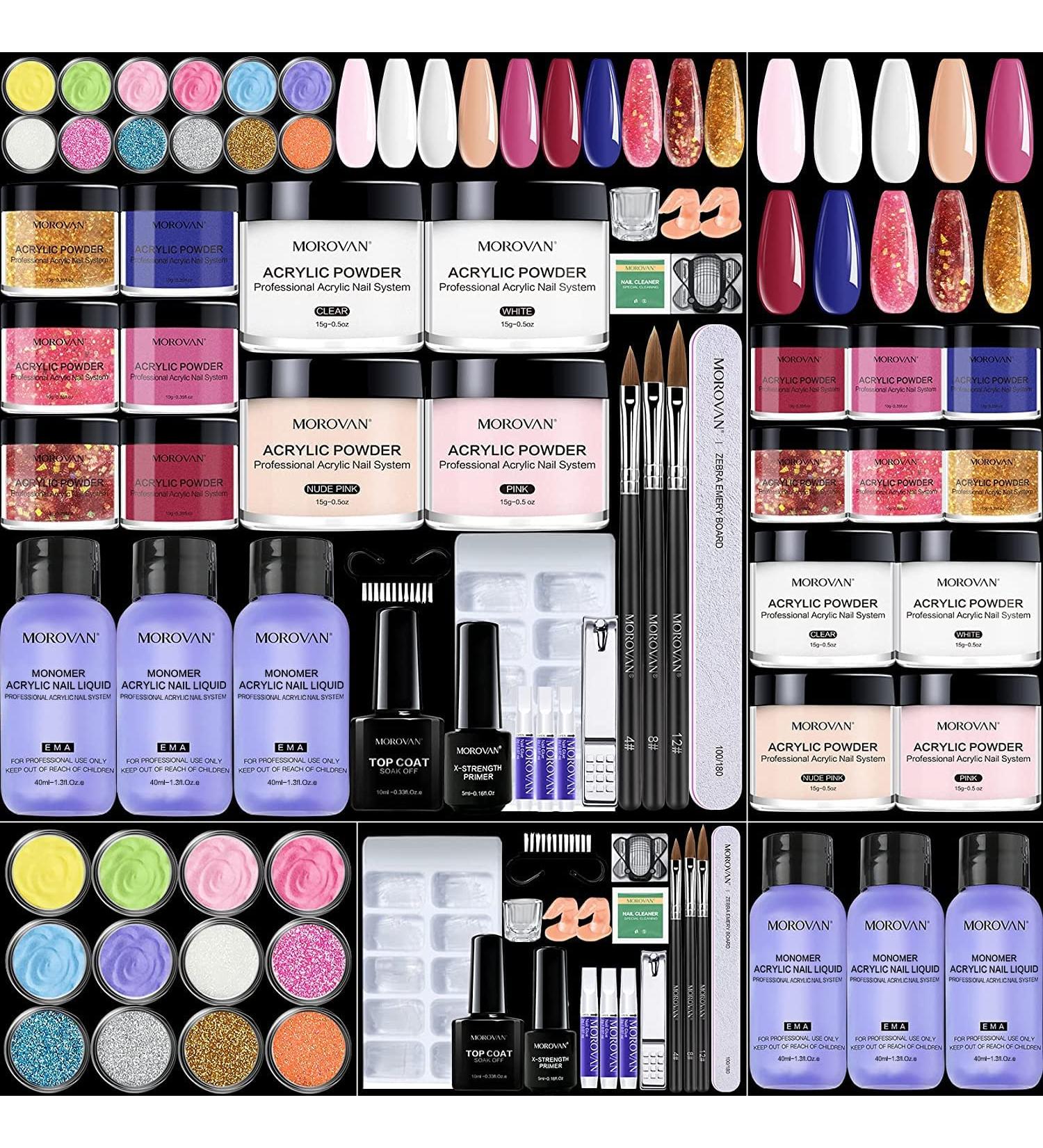 Morovan Acrylic Nail Kit - 12 Colors Glitter Powder & Monomer Liquid Set for 3D Manicure DIY | Nail Art Decoration Set for Beginners - Buy Online on GoSupps.com
