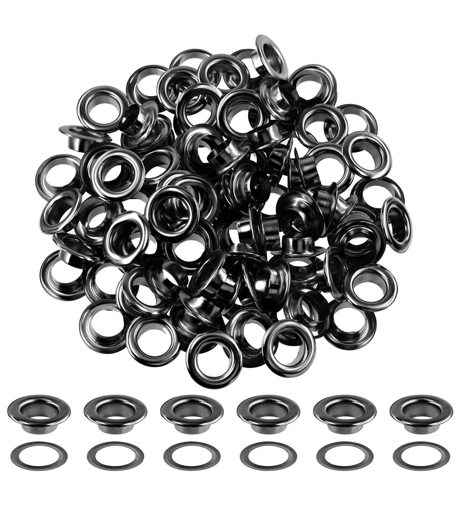 Hilitchi 200Pcs 1/2 Inch - 12mm Gun-Black Thicken Grommet Eyelets Metal Eyelets with Washers Assortment Kit  Hole Self Backing Eyelet for Bead Cores  Clothes  Leather  Canvas Gun-Black 1/2 Inch - 12mm - Buy Online on GoSupps.com