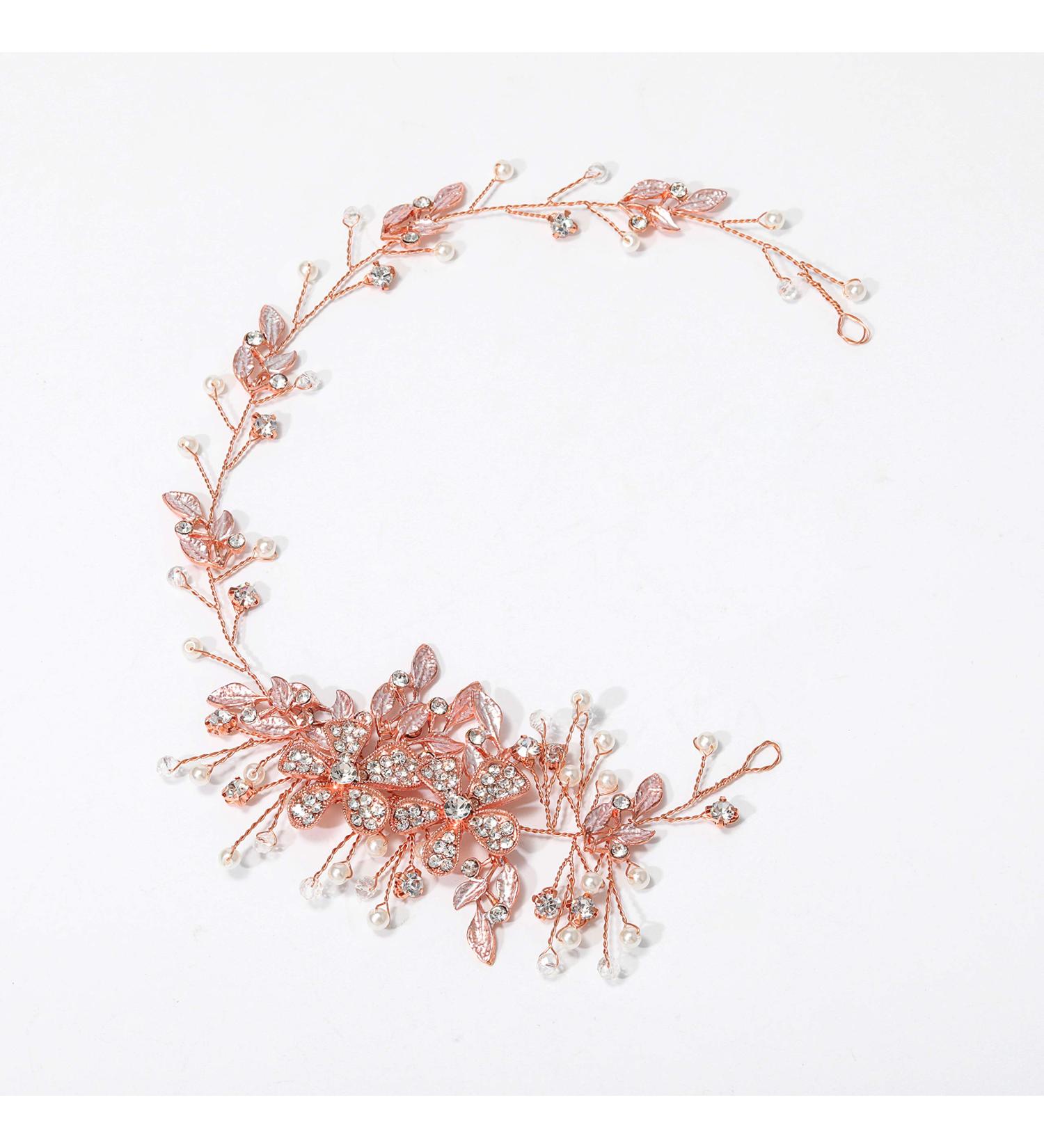 HEREAD Crystal Bride Wedding Hair Vine - Rose Gold Bridal Headband for Women and Girls - Buy Online on GoSupps.com