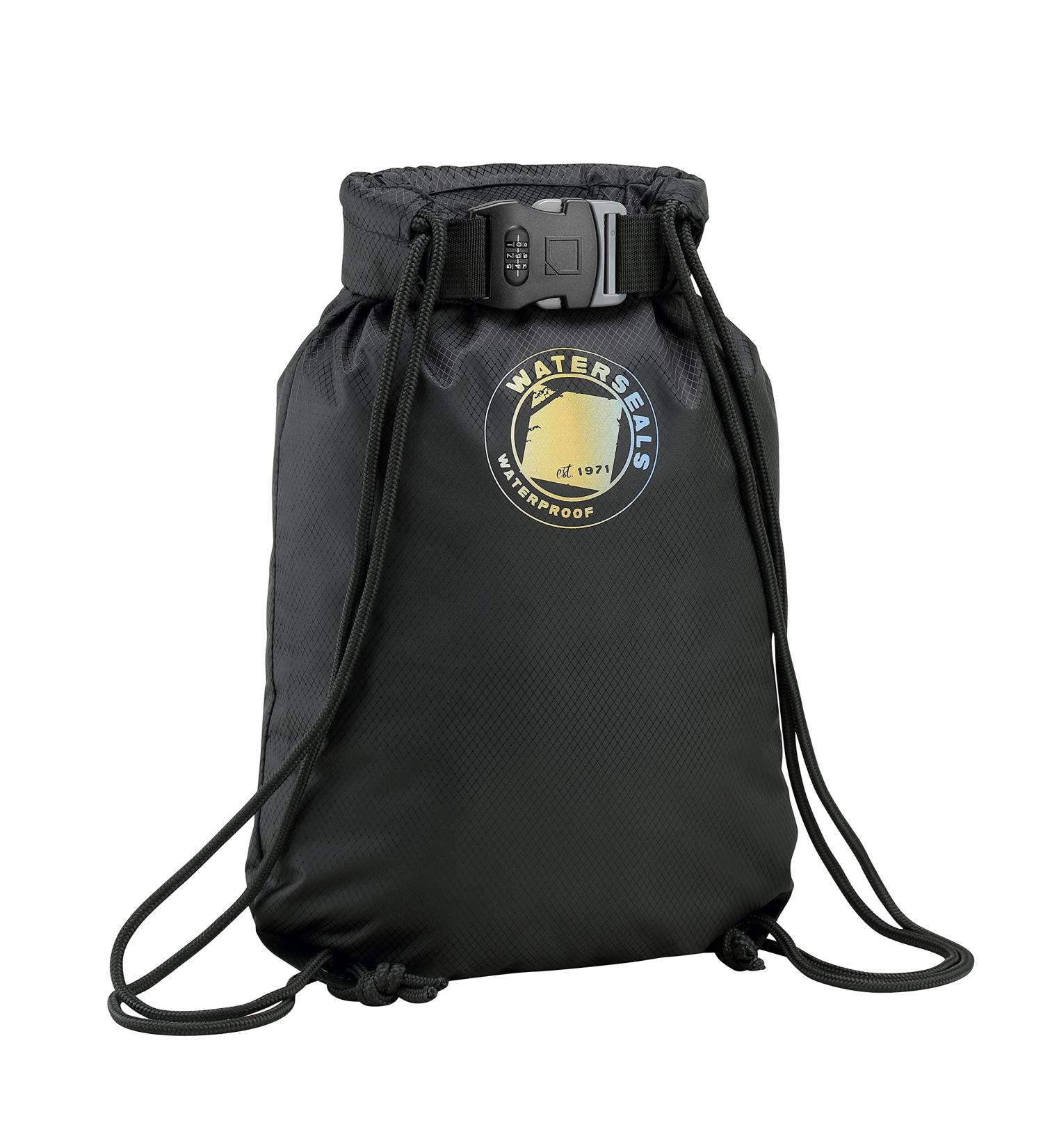 WaterSeals Cinch Locking Backpack | Waterproof Drawstring Bag with Anti-Theft Lock | Black - Buy Online on GoSupps.com