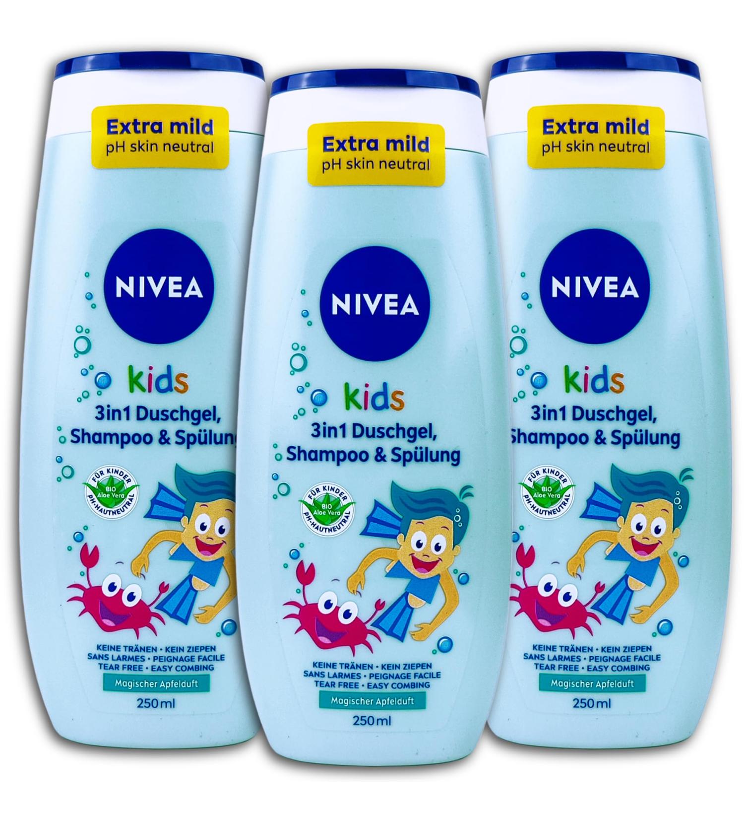NIVEA NIVEA Kids 3 in 1 Shower Gel 3 in 1 Shampoo and Conditioner Magic Apple Scent 3 x 250 ml