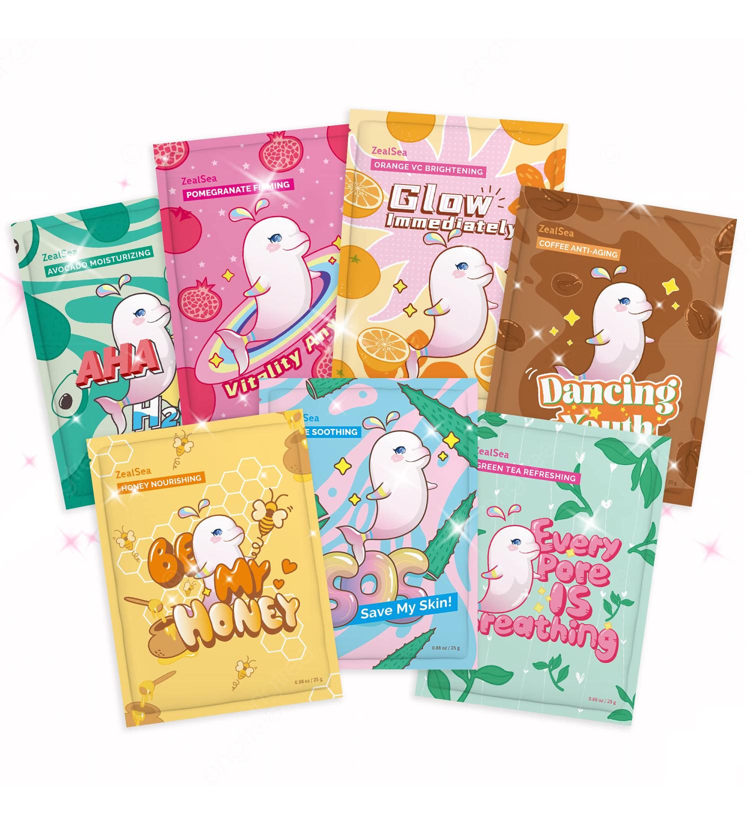 ZealSea Sheet Mask: Pack of 7 - Hydrating, Brightening, Moisturizing, Soothing | For All Skin Types | Kids Spa, Birthday Party Gifts for Women, Men, Girls - Buy Online on GoSupps.com