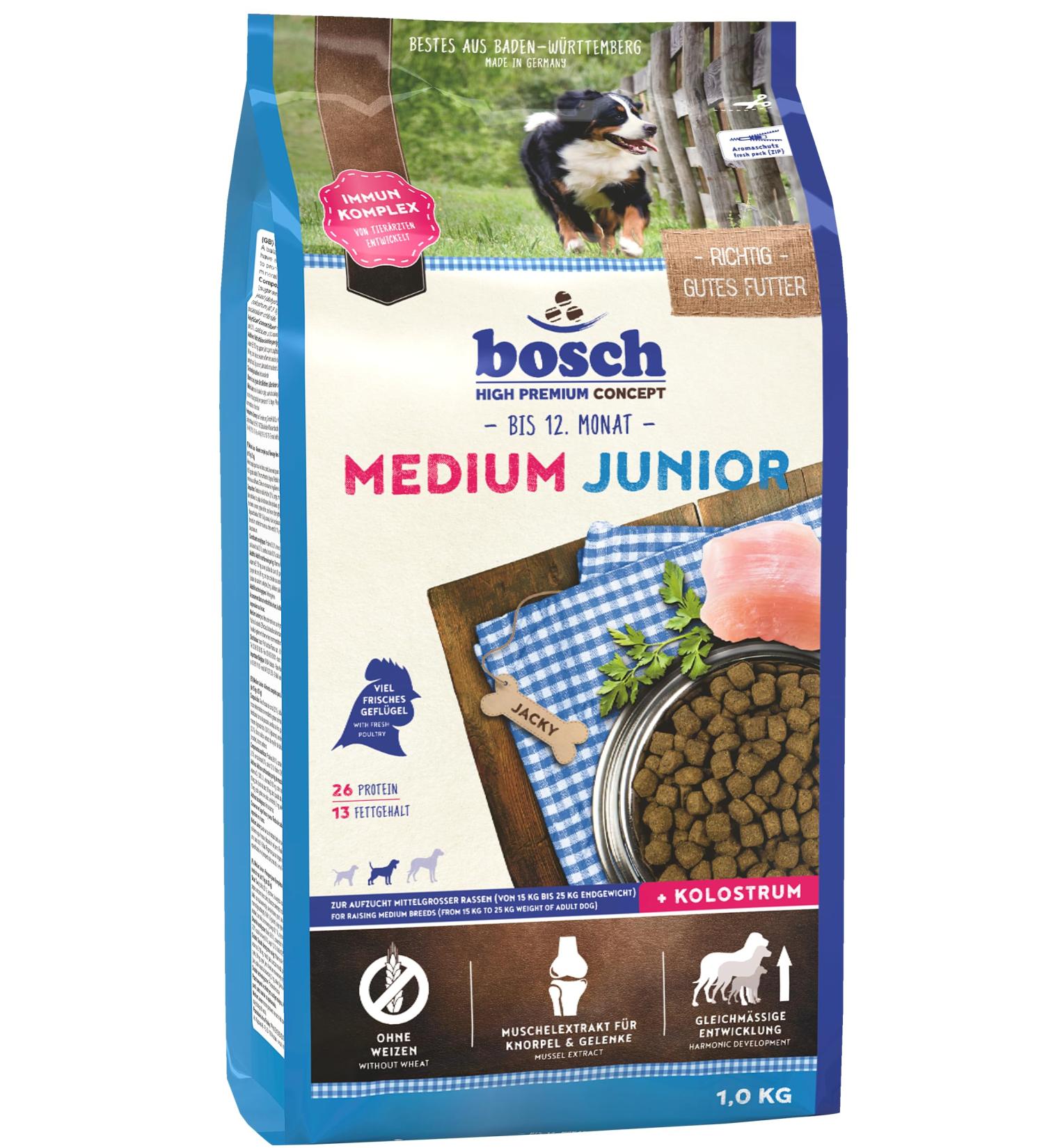 Bosch HPC Medium Junior Dry Dog Food for Medium Breeds | 1 kg Pack - Optimal Nutrition for Growing Dogs - Buy Online on GoSupps.com