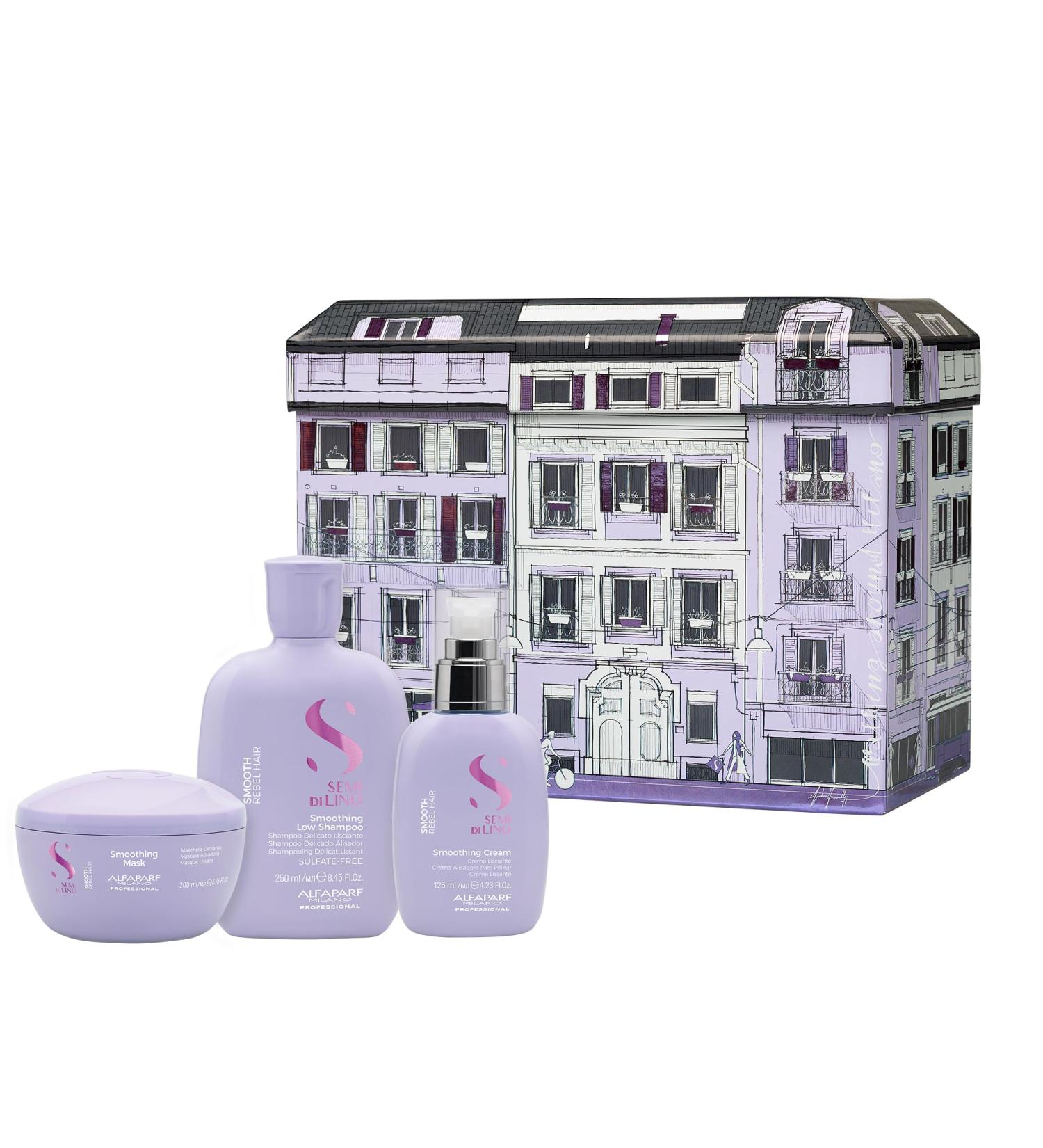 Alfaparf Milano Semi di Lino Smooth Gift Set - Sulfate Free Shampoo Mask & Smoothing Cream for Frizzy Hair - Frizz Control & Shine Boost - International Shipping Available - Buy Online on GoSupps.com