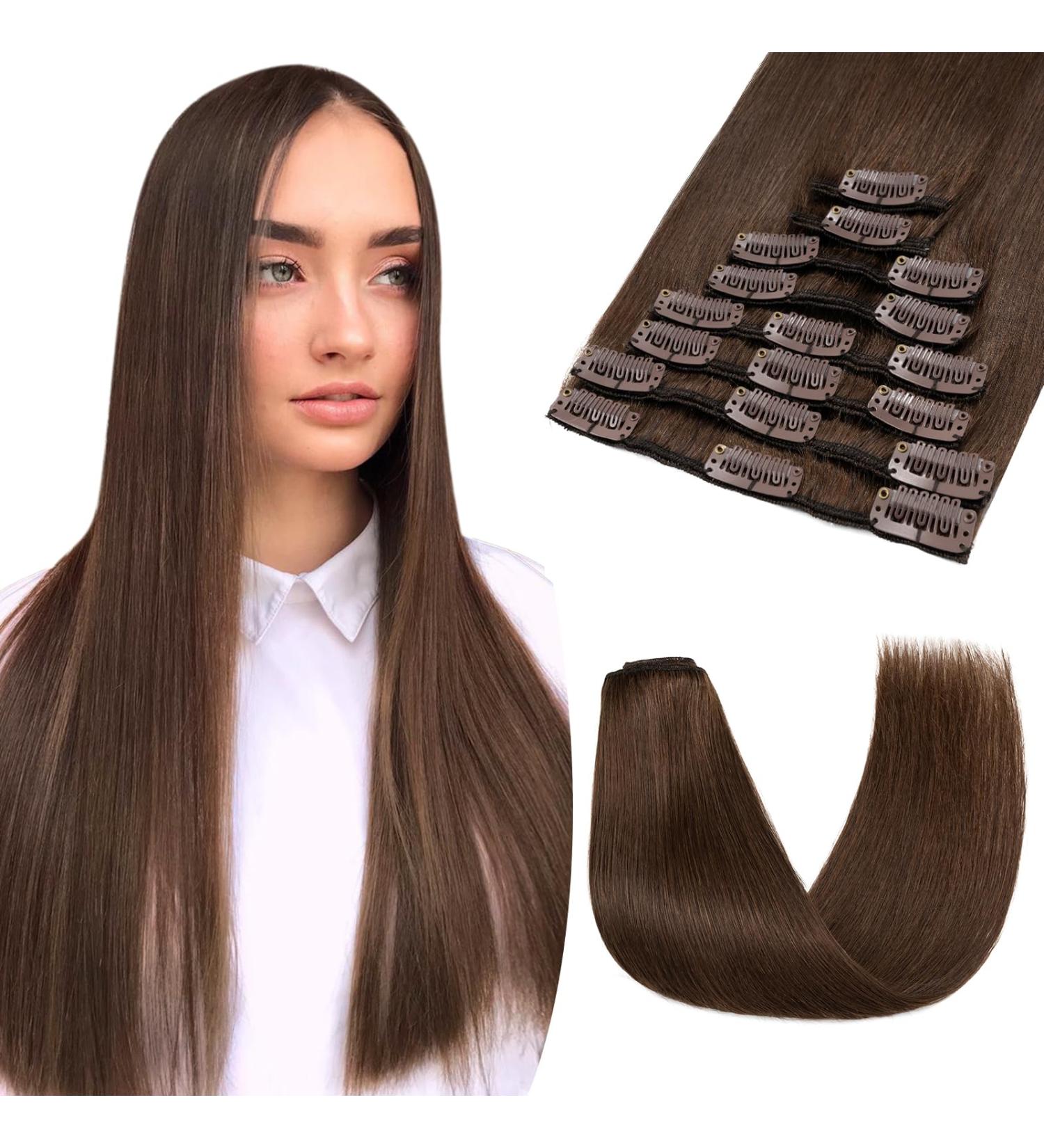 100% Remy Real Hair Clip-In Extensions | UK Fashion Shop | Thin 8 Tresses | 50cm | #4 Chocolate Brown | Fast International Shipping - Buy Online on GoSupps.com