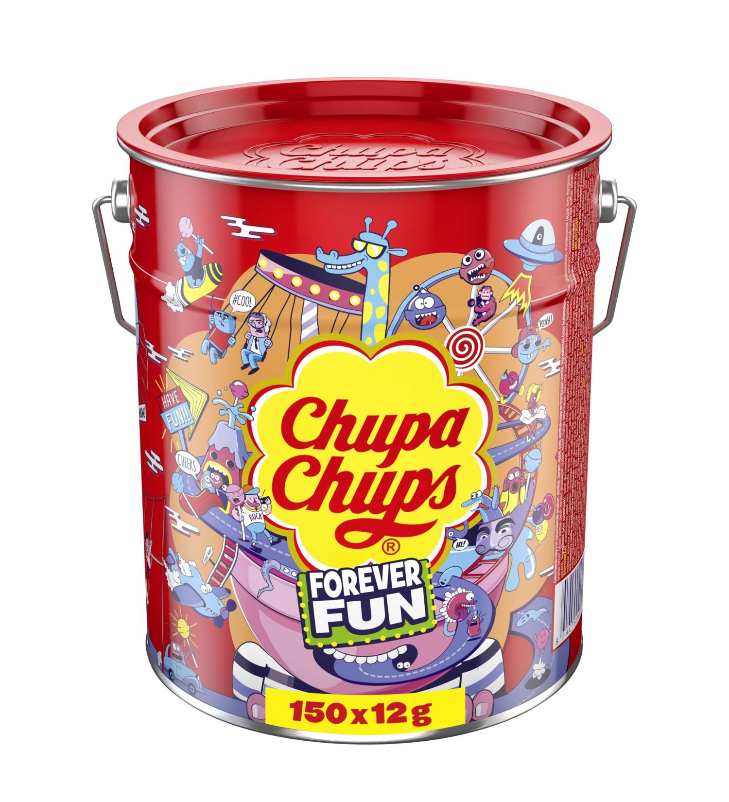 Chupa Chups Best of Lollipop Bucket - 150 Lollipops in 5 Flavors | Pop Art Metal Can - Perfect for Parties & Gifts - Buy Online on GoSupps.com