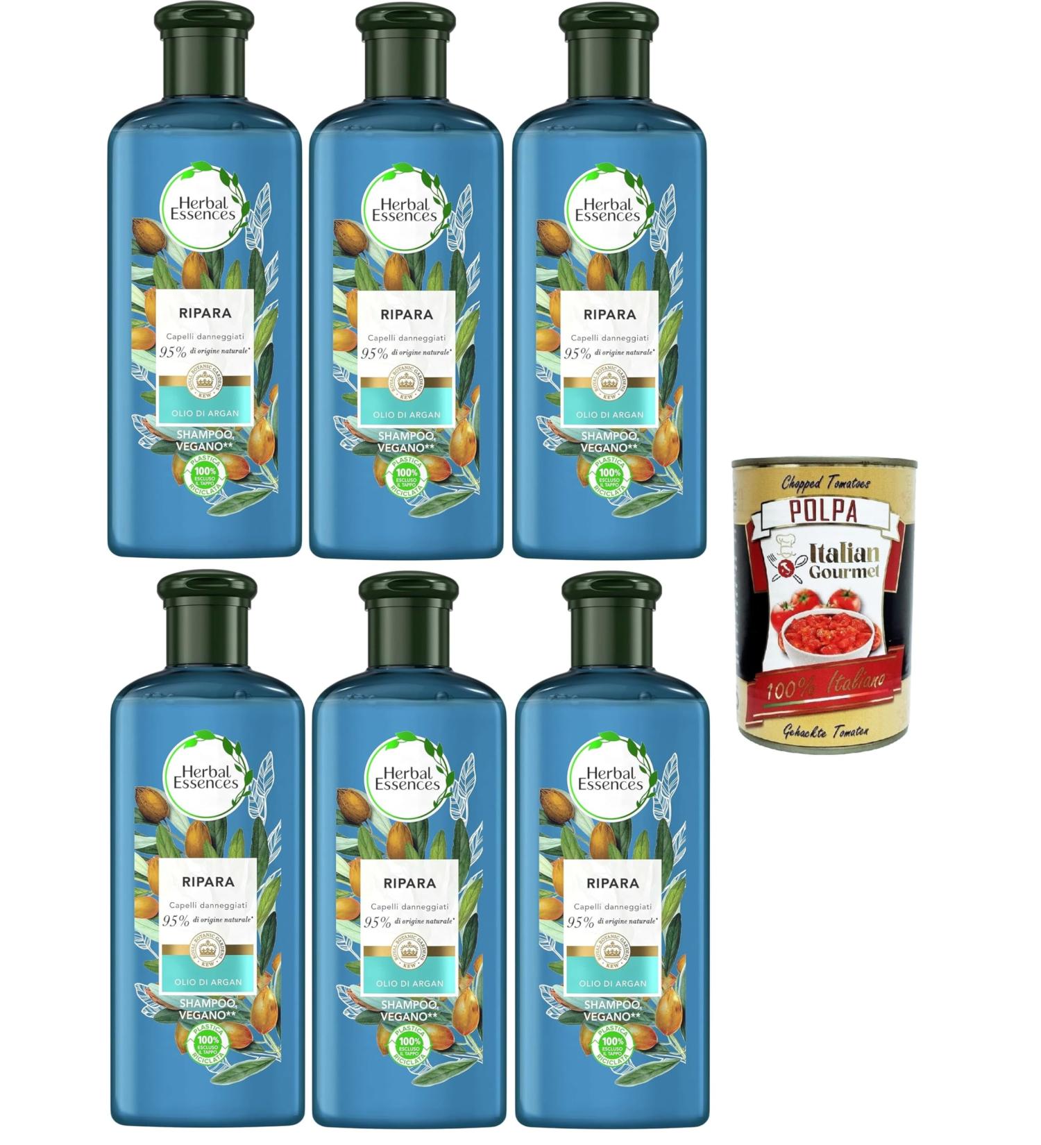  Italian Gourmet E.R. Herbal Essences Argan Oil Shampoo to Repair Damaged Hair in Collaboration with Royal Botanic Gardens of Kew - 6 x 250ml + Italian Gourmet Polpa 400g - Buy Online on GoSupps.com