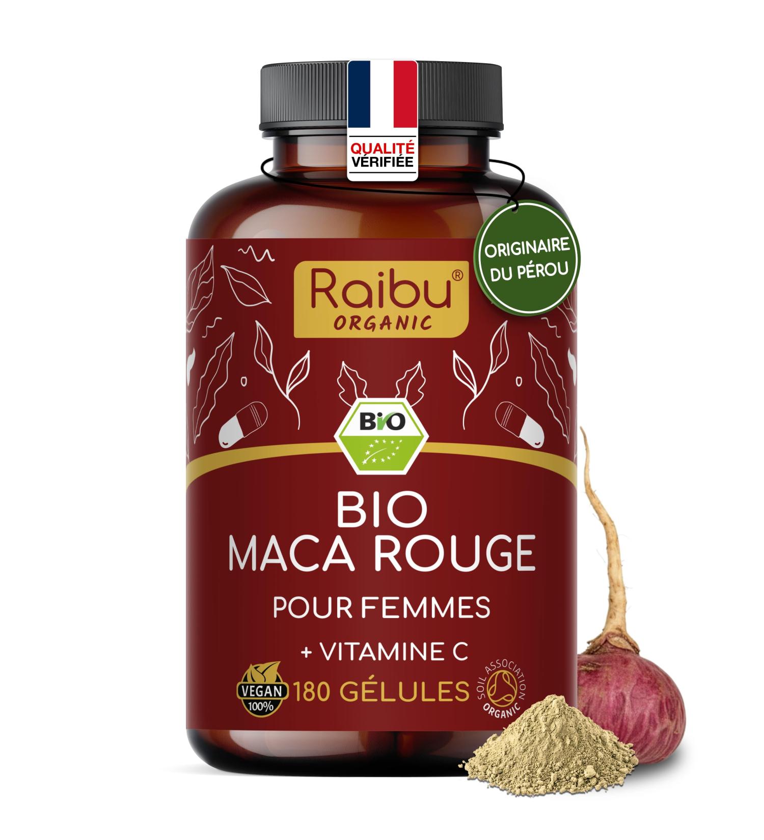 Maca du P rou BIO - 180 g lules de Maca Rouge - quilibre hormonal f minin - 3.200mg par jour ( quivalent 12.800mg de racine du P rou) - Avec vitamine C naturelle - Sans gluten & sans OGM - Buy Online on GoSupps.com