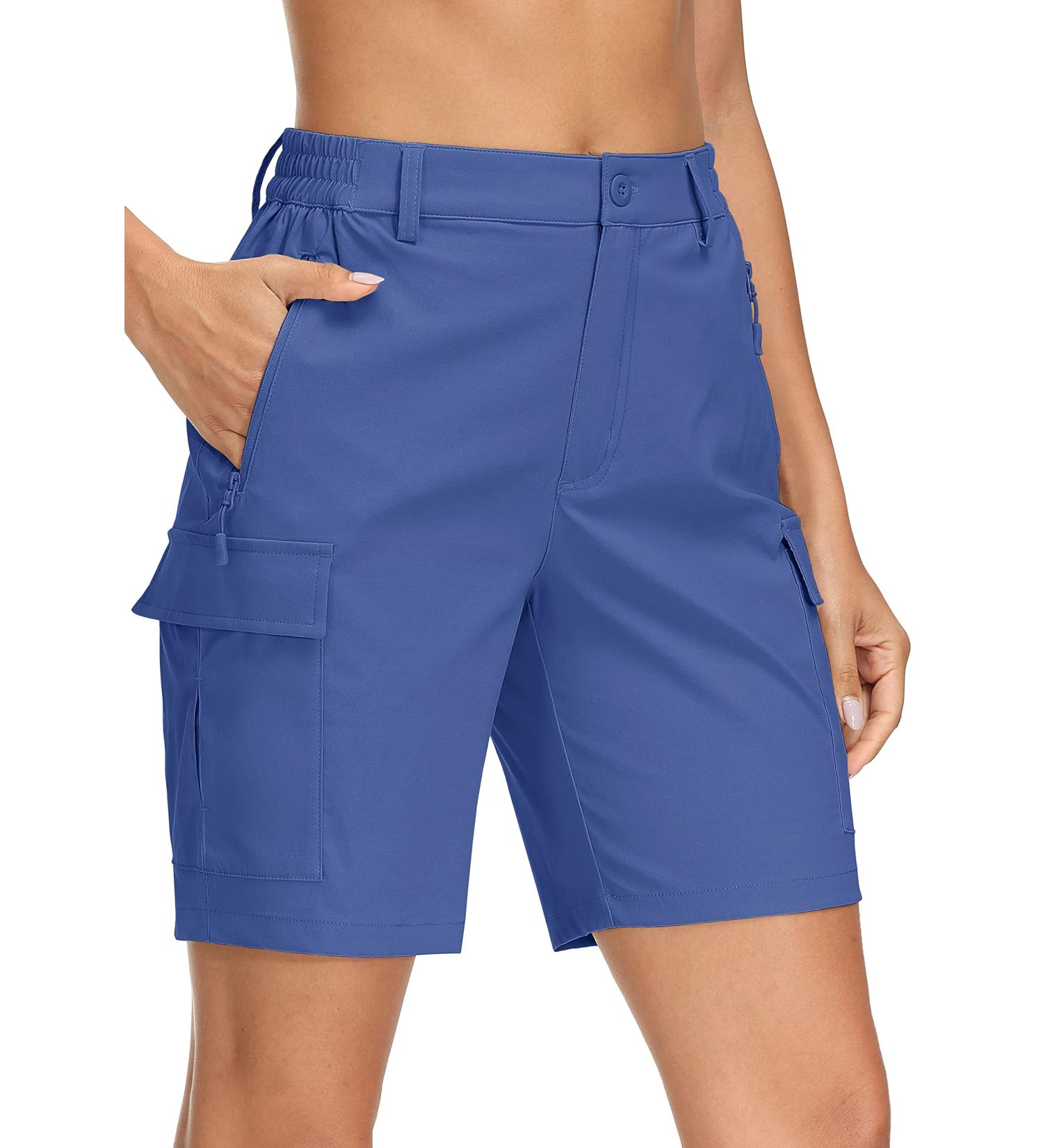 MAGCOMSEN Women's Lightweight Quick Dry Hiking Cargo Shorts - Blue Grey (Size Small) | 5 Pocket Outdoor Summer Travel Shorts - Buy Online on GoSupps.com