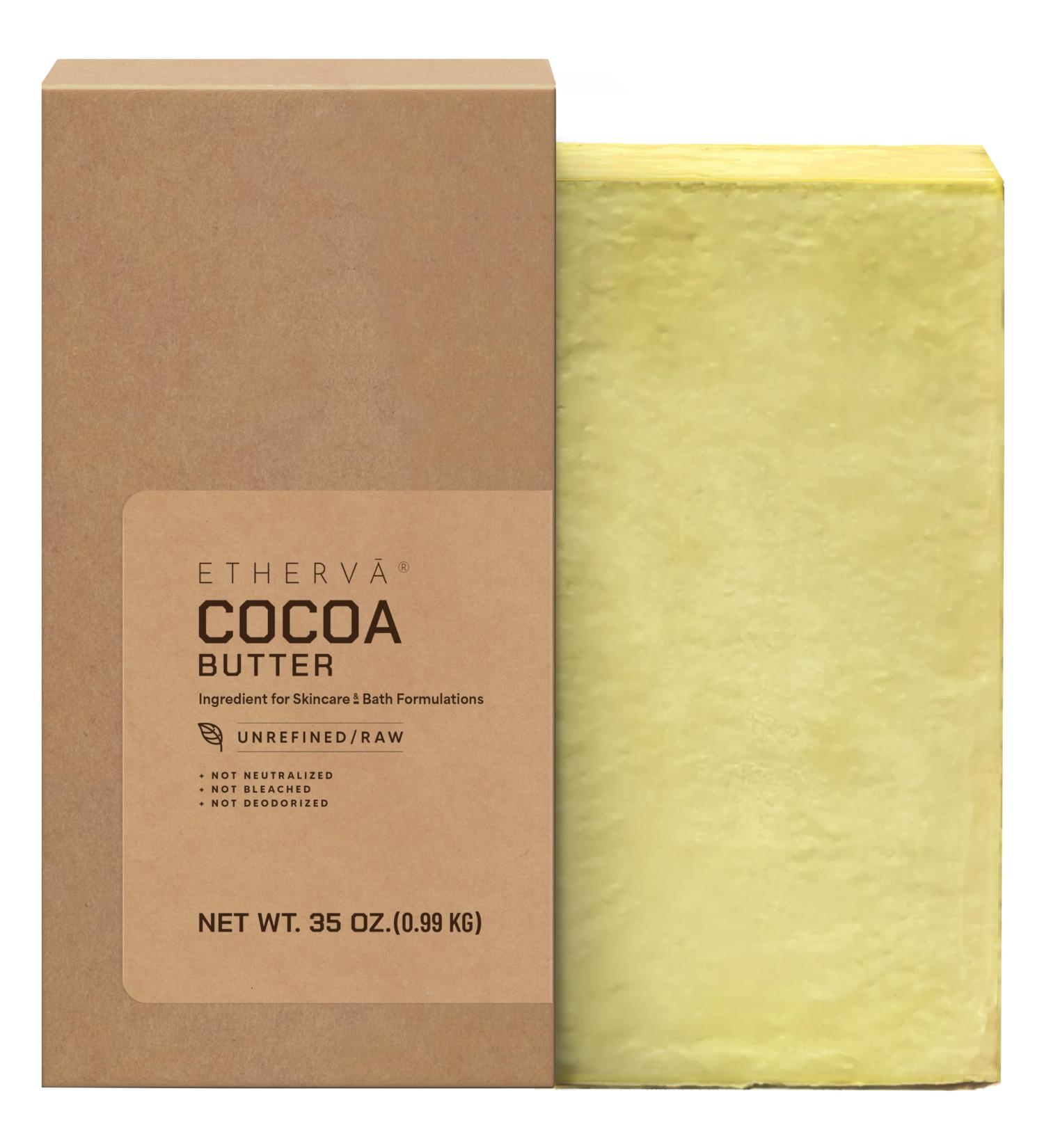ETHERVA Raw Cocoa Butter | Truly Unrefined Pure | Non-Deodorized & Unbleached | Natural Aroma of Cacao | Rural Coop From Kerala India | Bulk DIY Body Butter | Thickener for Skin Body & Hair | 35 Oz - Buy Online on GoSupps.com