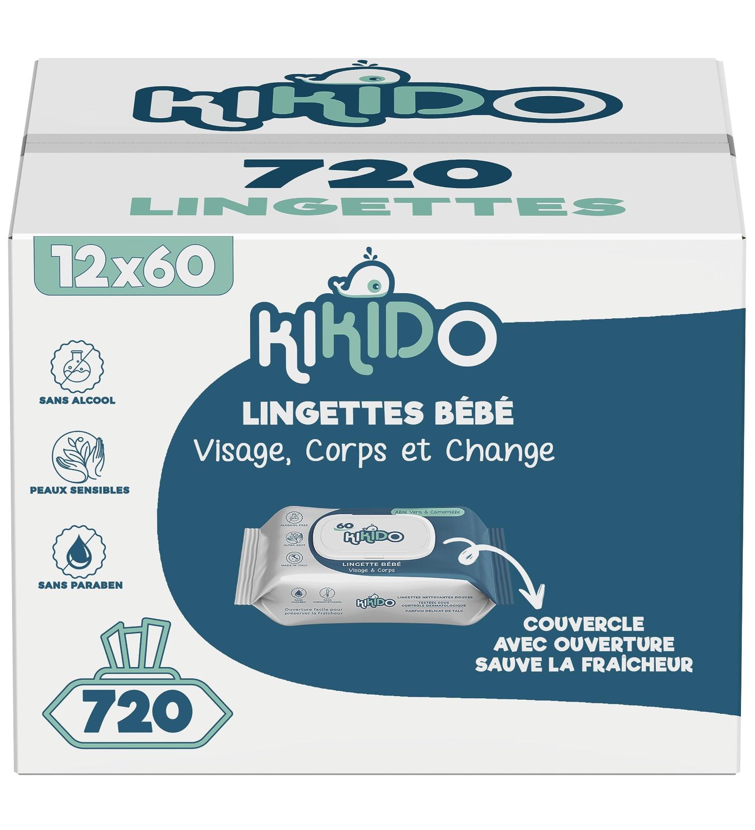 Kikido Baby Wipes - 720 Pieces 12 Packs of 60 Baby Cleaning Wipes - Safe-Stiff Lid - Alcohol Phenoxyethanol and Parabens Free - for Sensitive Skin - Pack of 12 x 60 - Buy Online on GoSupps.com